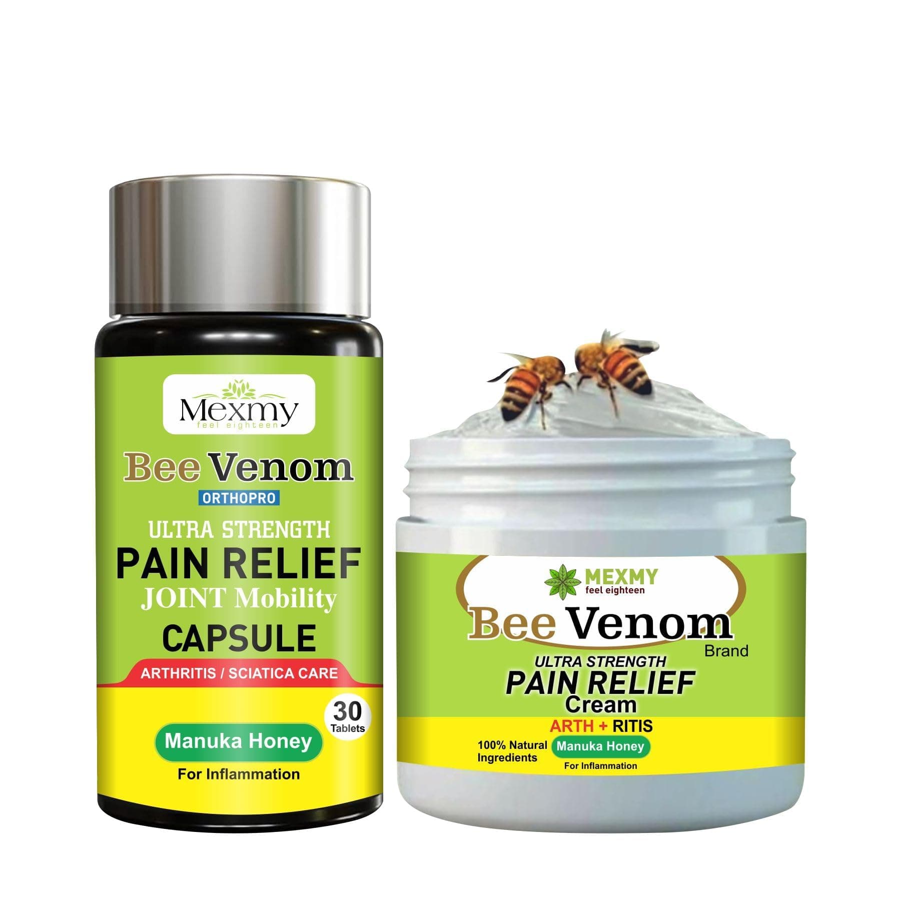 Bee Venom Pain Relief Joint Support 30 Tablets & 100gm Cream Combo Pack | With Glucosamine, Chondroitin, Boswellia & Rosehip For Cartilage & Muscle Health, Relieves Pain And Stiffness