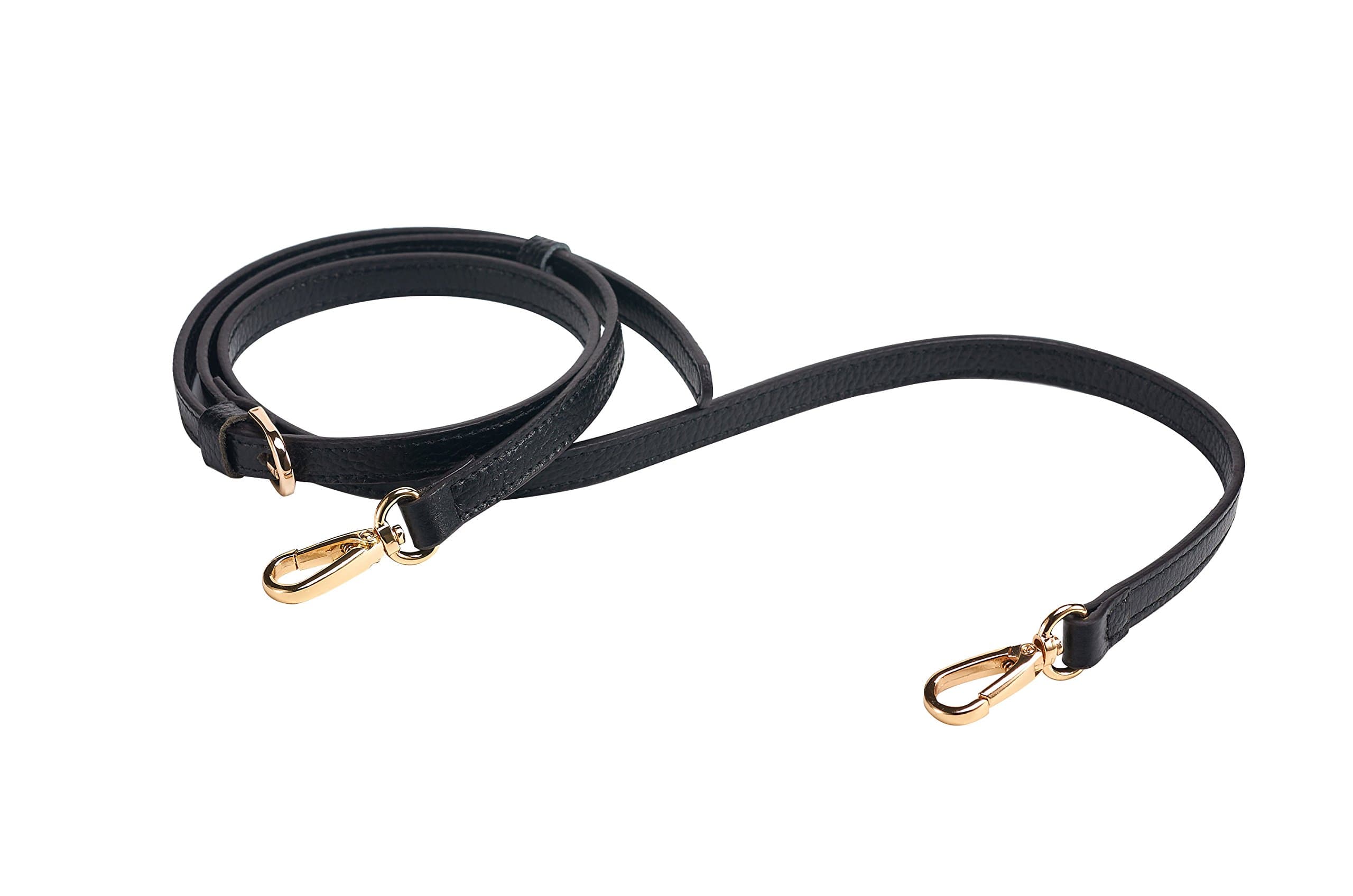 LIVE UP Full Grain Leather Adjustable Replacement Strap Cross Body Bag Purse, 43-51 inch Gold Hardware (Black)