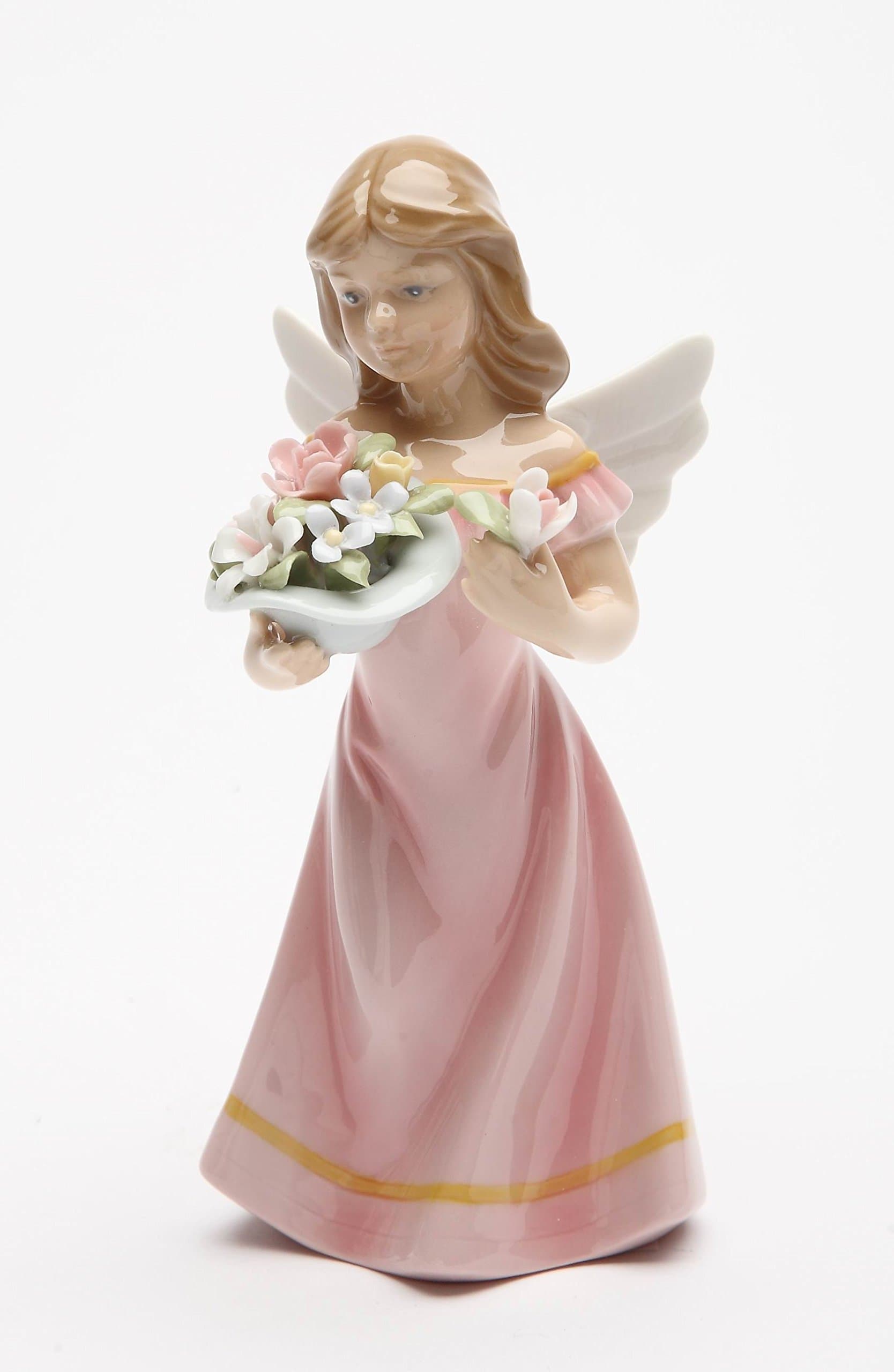 Cosmos Gifts 20861 Angel in Pink Dress Holding Flowers Ceramic Figurine, 5-3/8-Inch