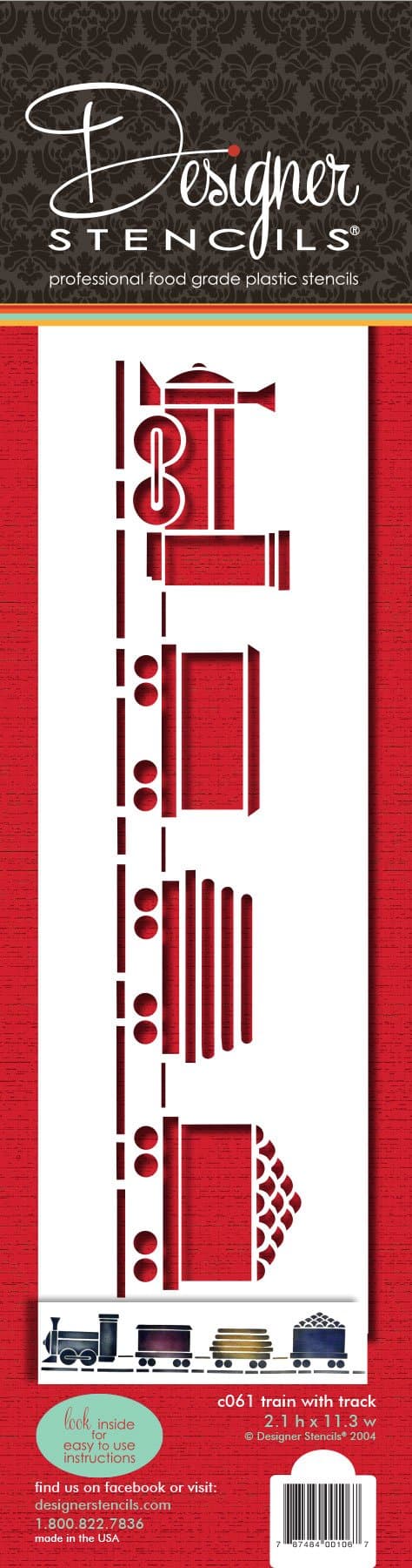 Designer Stencils C061 Train with Track Cake Stencil, Beige/semi-transparent