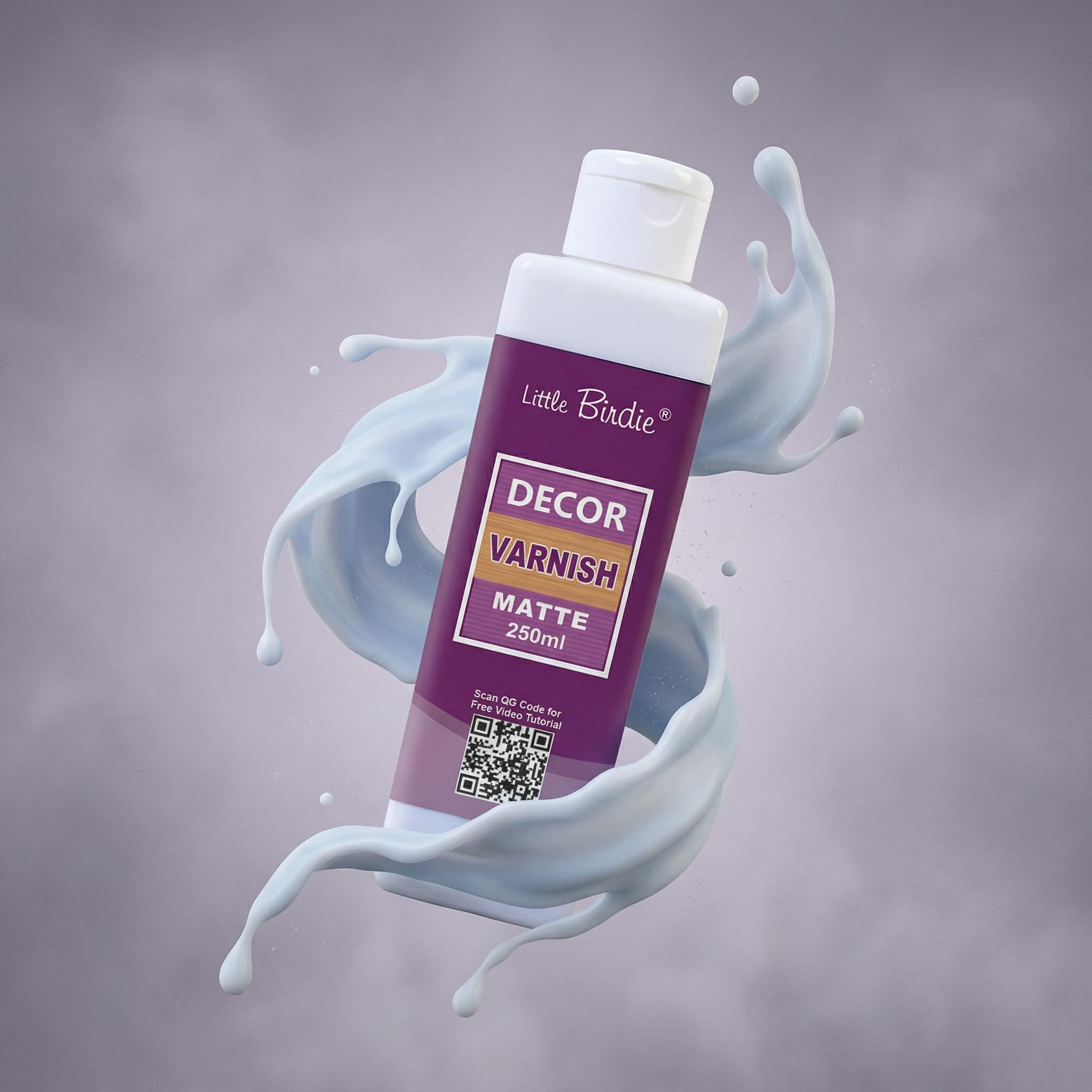Little Birdie Decor Varnish Matte 250ml | for Durable Matte Finish to Canvas, Wooden Surfaces, MDF, Oil and Acrylic Paintings, Glass, Metal, Terracotta and More | Water Based & Fast Drying