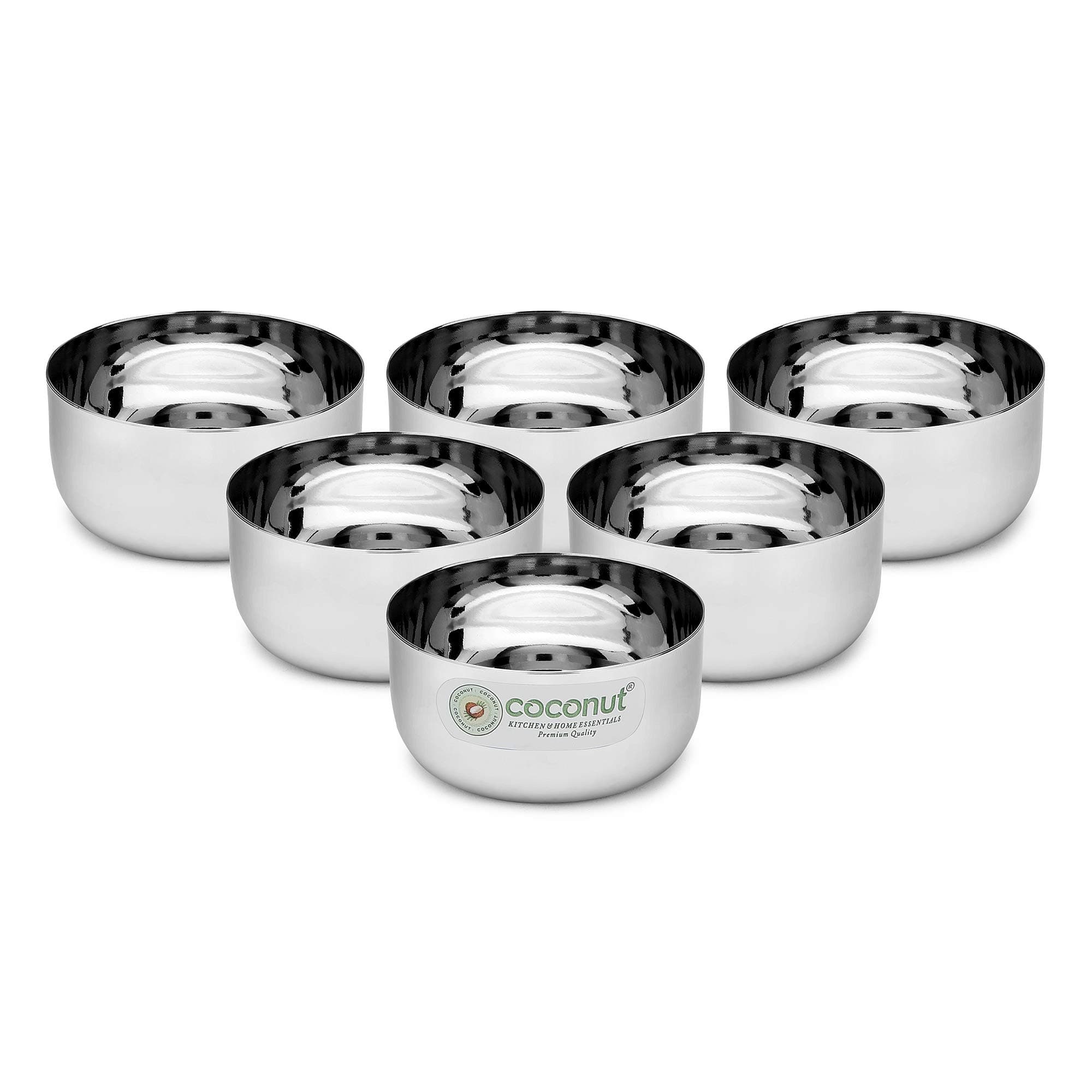 coconut Stainless Steel - Sada Bowl/Vati/Katori Set of 6 | 200ML Each | Durable & Rust-Free | Ideal for Home, Kitchen, Serving Curry, Dal, Chutney | Must-Have Kitchen Essential