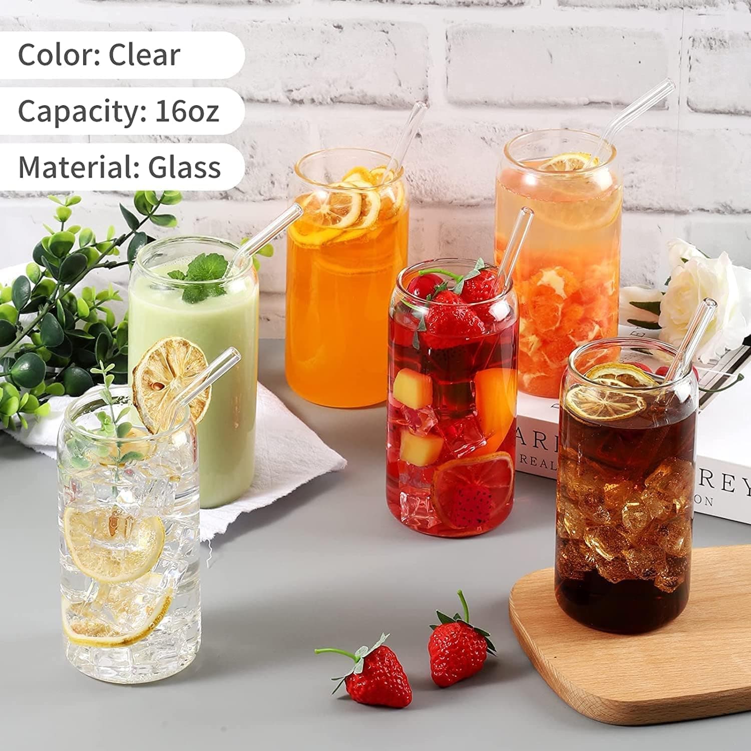MMTS World Reusable Glass Coffee Sipper Mugs with Lid & Straw Multipurpose Drinking Glasses Tumbler with Leather Sleeve Cup for Juice Smoothies Iced Tea Home & Travel