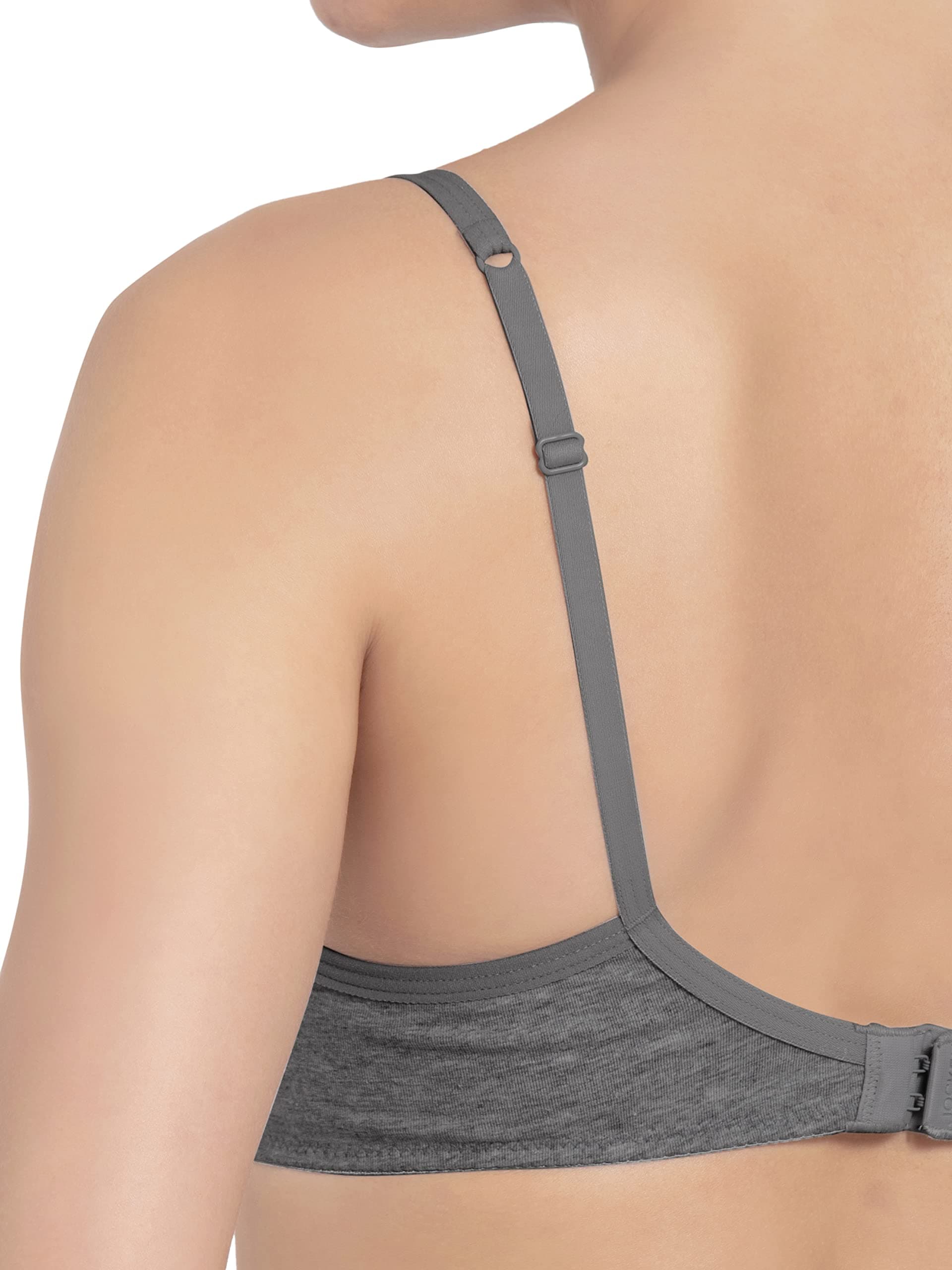 Jockey 1723 Women's Wirefree Padded Super Combed Cotton Elastane Stretch Medium Coverage Lace Styling T-Shirt Bra with Adjustable Straps_Steel Grey Melange_30B