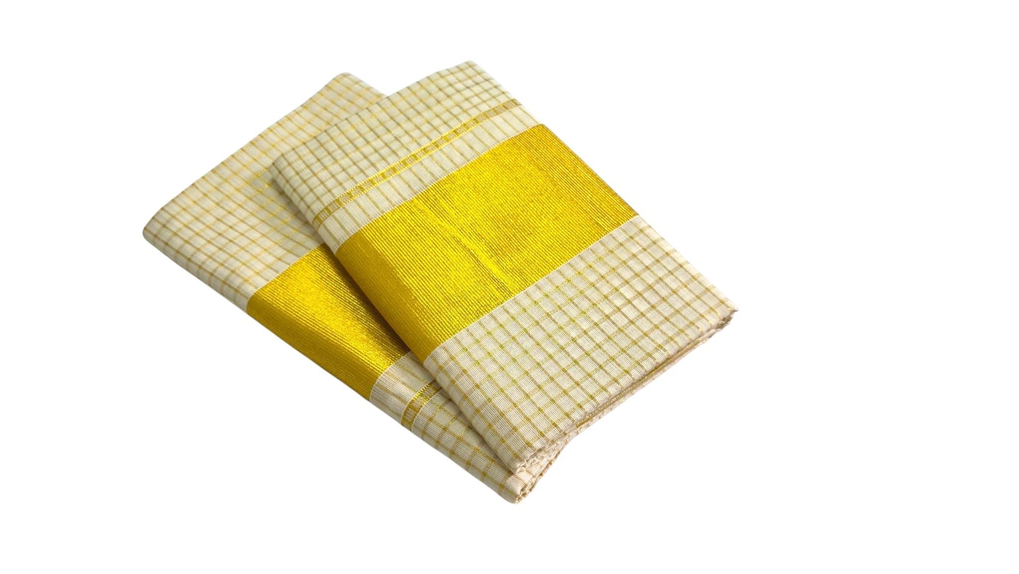 mylooms® Womens Kuthampully Set Mundu With Golden & Stripes Kara