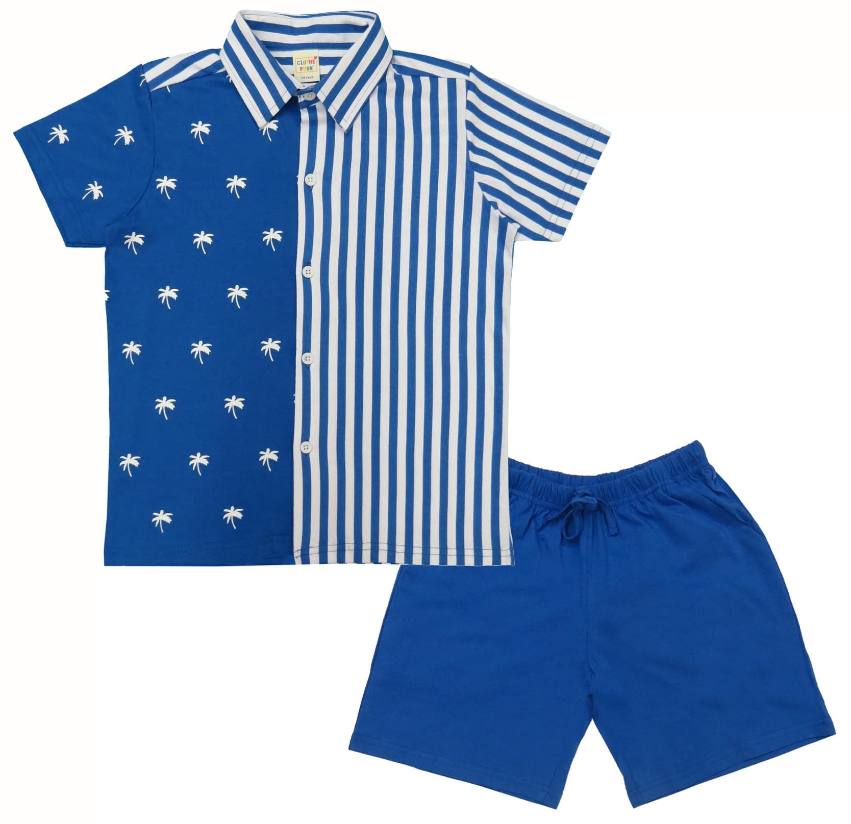 Clothe Funn Boys Printed Cotton Half Sleeves T-Shirt & Shorts Set, Royal/White, 13-14 Years