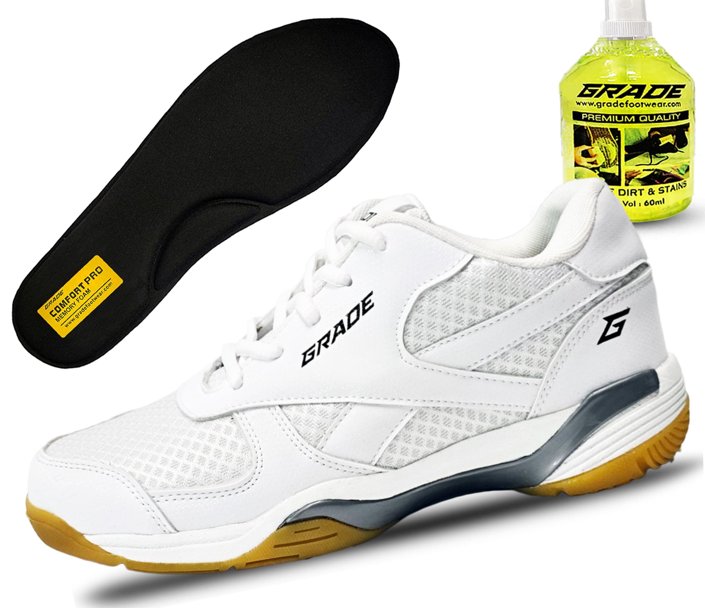 Grade Winner Memory Foam Badminton Shoes For Men Non Marking Shoes For Badminton Men Squash Shoes And Table Tennis Non Marking Shoes For Men Lightweight And Comfortable Gum Sole Shoes, 8 UK