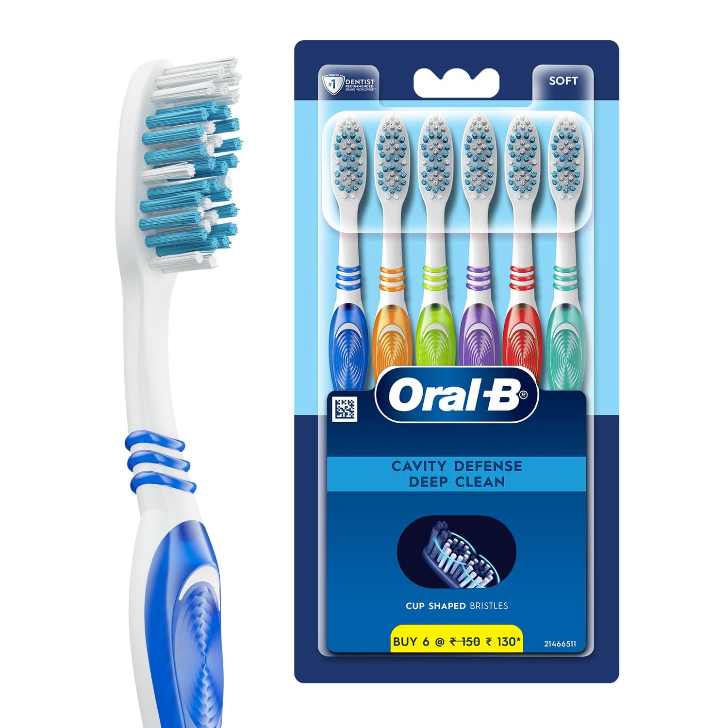 Oral-B Cavity Defense Soft Manual Toothbrush For Adults, Soft Bristles, Removes Bacteria for Cavity Protection, Multicolour, Oral B Dentist Recommended Brand (Super Saver Family Pack of 6)
