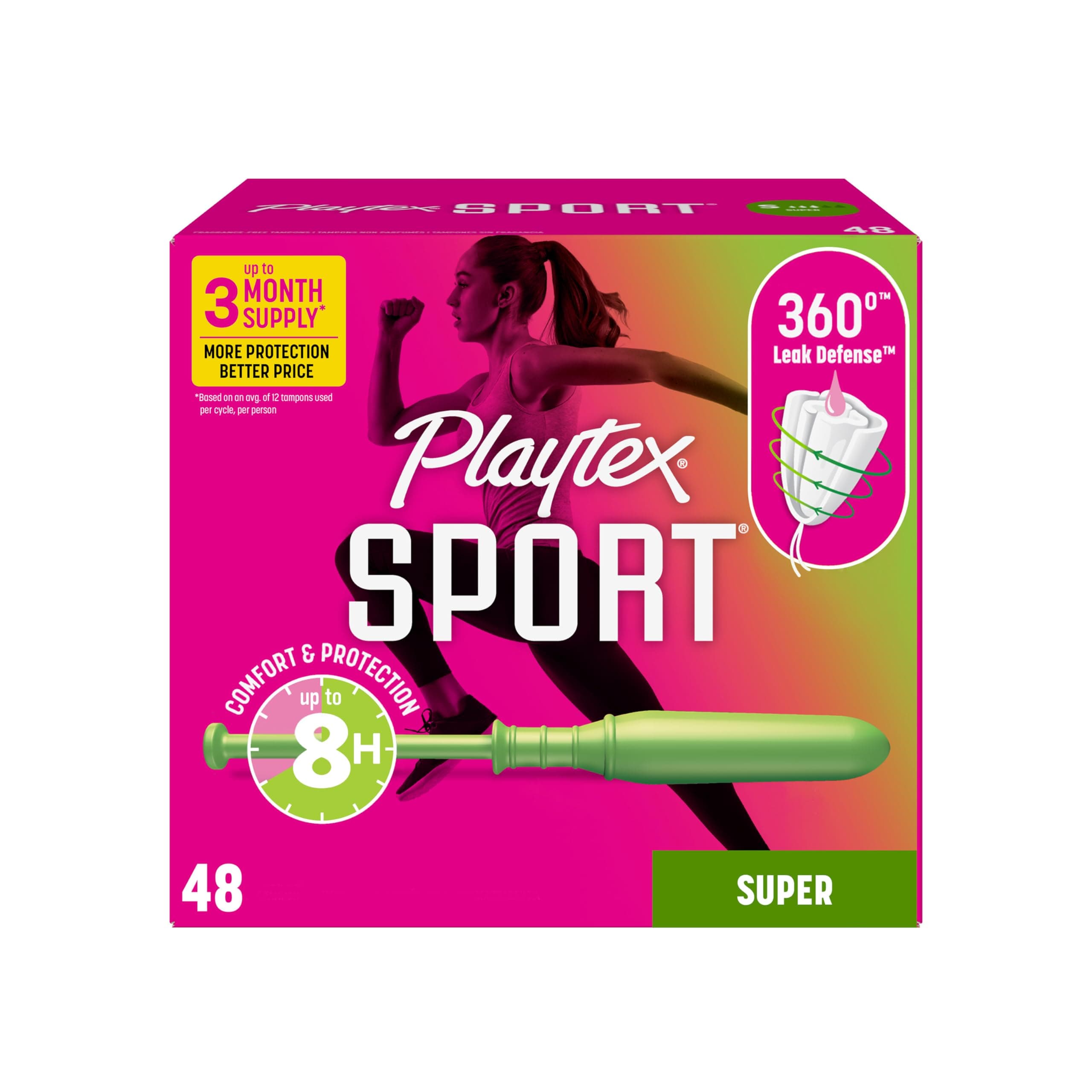 Playtex Sport Tampons Super Absorbency, White, Unscented, 48 Count