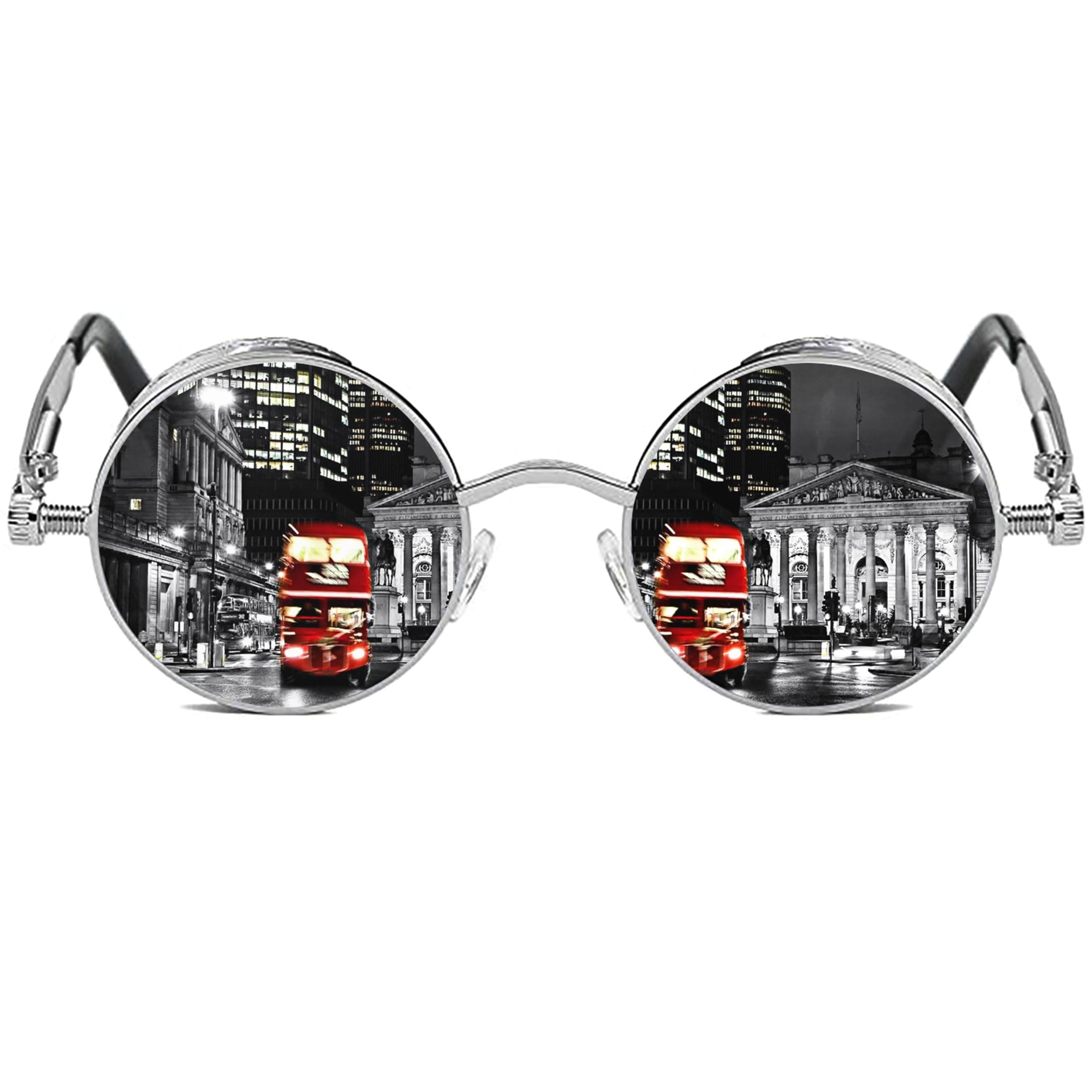 Rocknight Gothic Steampunk Unisex Polarized UV Protected Full Metal Round Frame Sunglasses, 46mm(Silver)