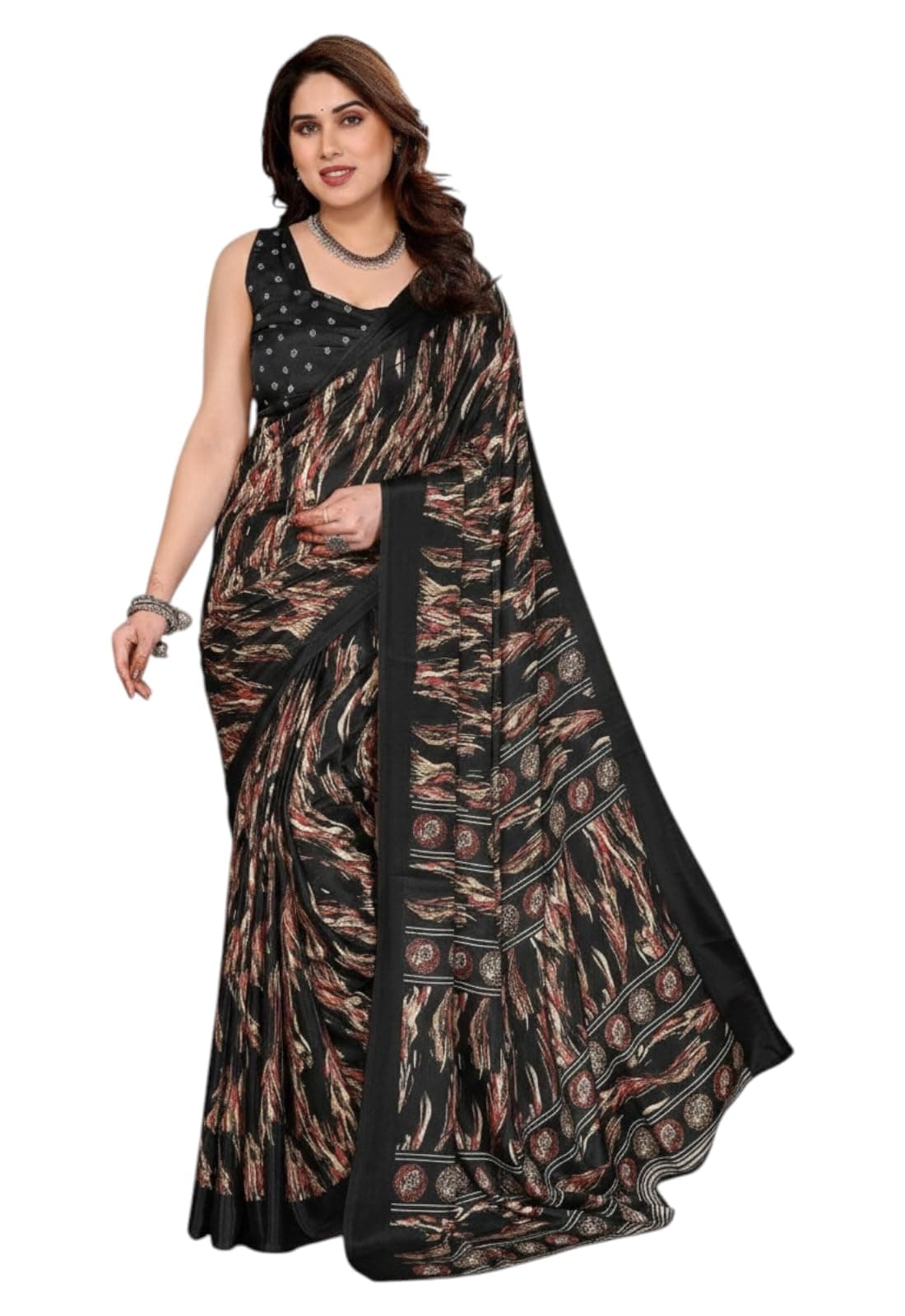Yashika Women's Crepe Satin Saree with Blouse Piece for Traditional Ethinic Wear Sari