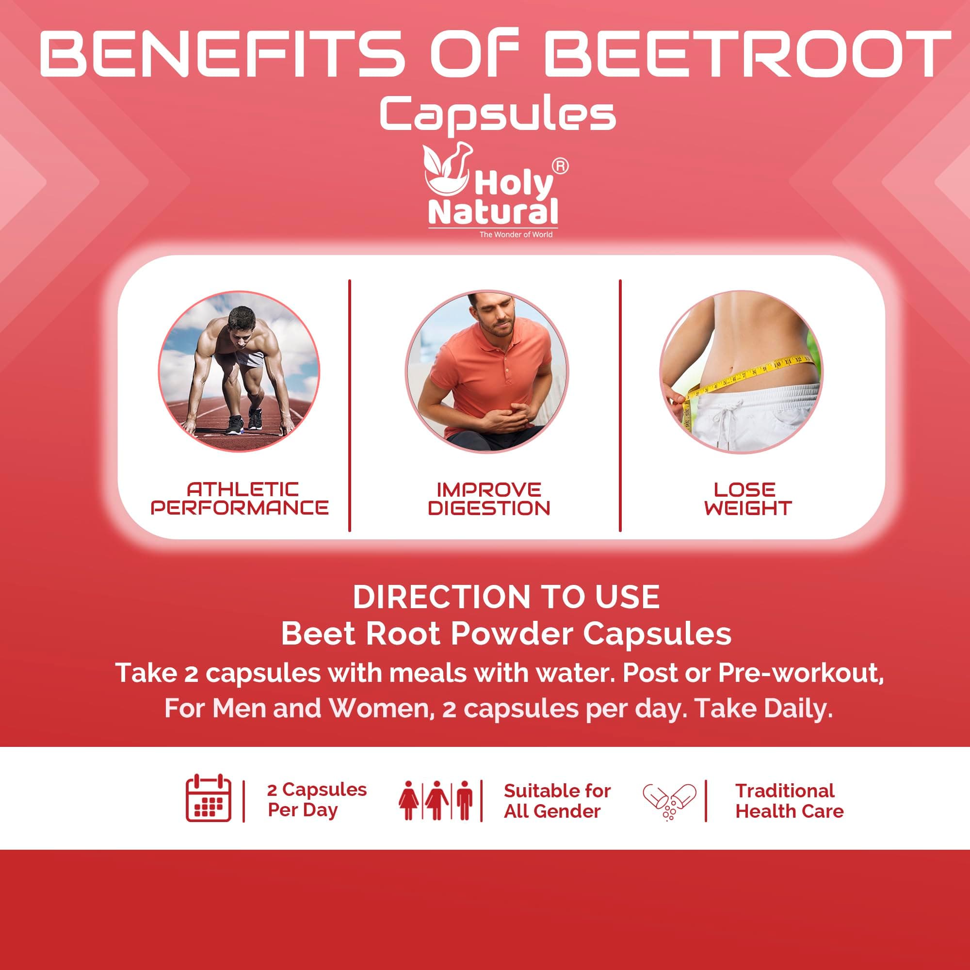 Holy Natural Beet Root Capsules 120 Veg Capsules (700mg Each) | Rich in Nutrients | Daily Wellness Support