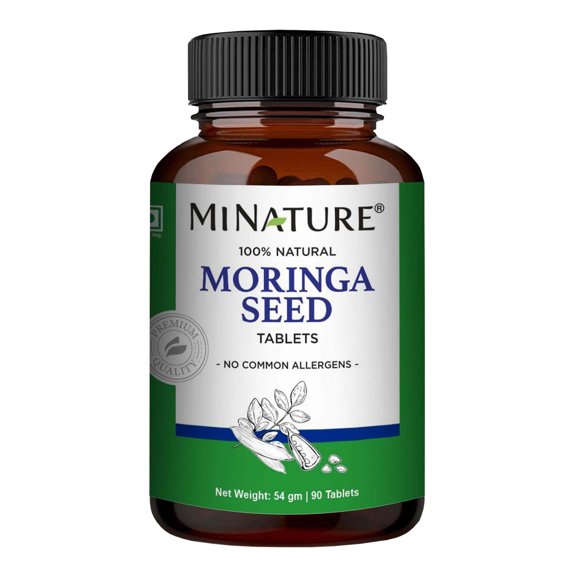 mi nature Moringa Seed Supplement Tablets (Moringa oleifera)| Pure & natural Drumstick seed Tablets | 500mg X 90 Tablets, 45 Day supply