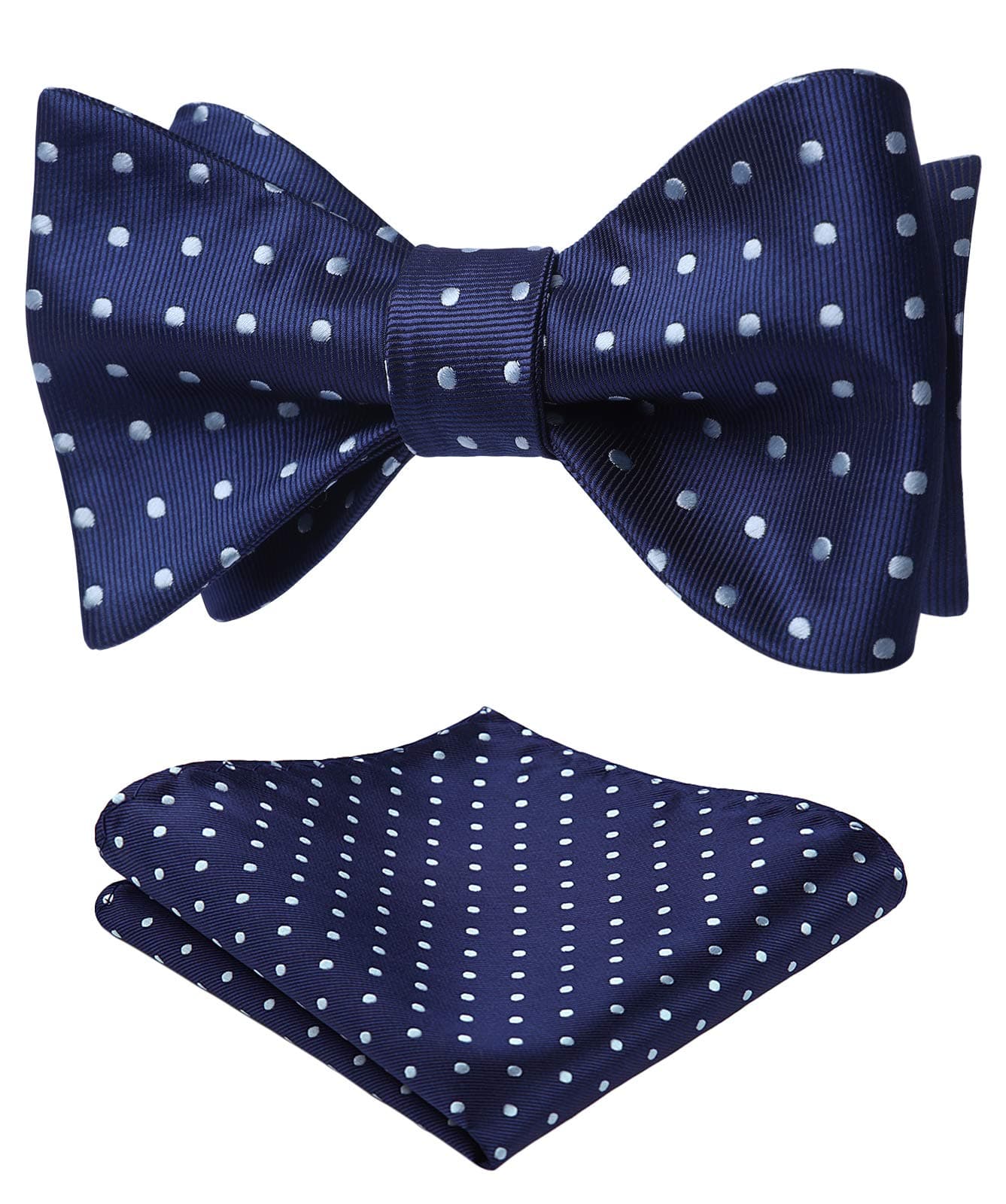 SetSense Men's Polka Dot Jacquard Woven Self Bow Tie Set One Size Navy Blue / Sky Blue