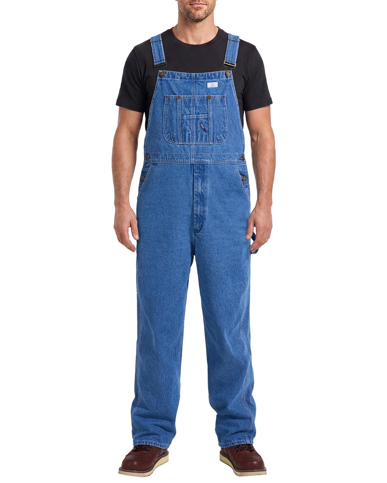 HISEA Men's Denim Bib Overalls, Men's Overalls Workwear with Adjustable Straps and Convenient Tool Pockets, Stone Washed Blue, 36W x 32L