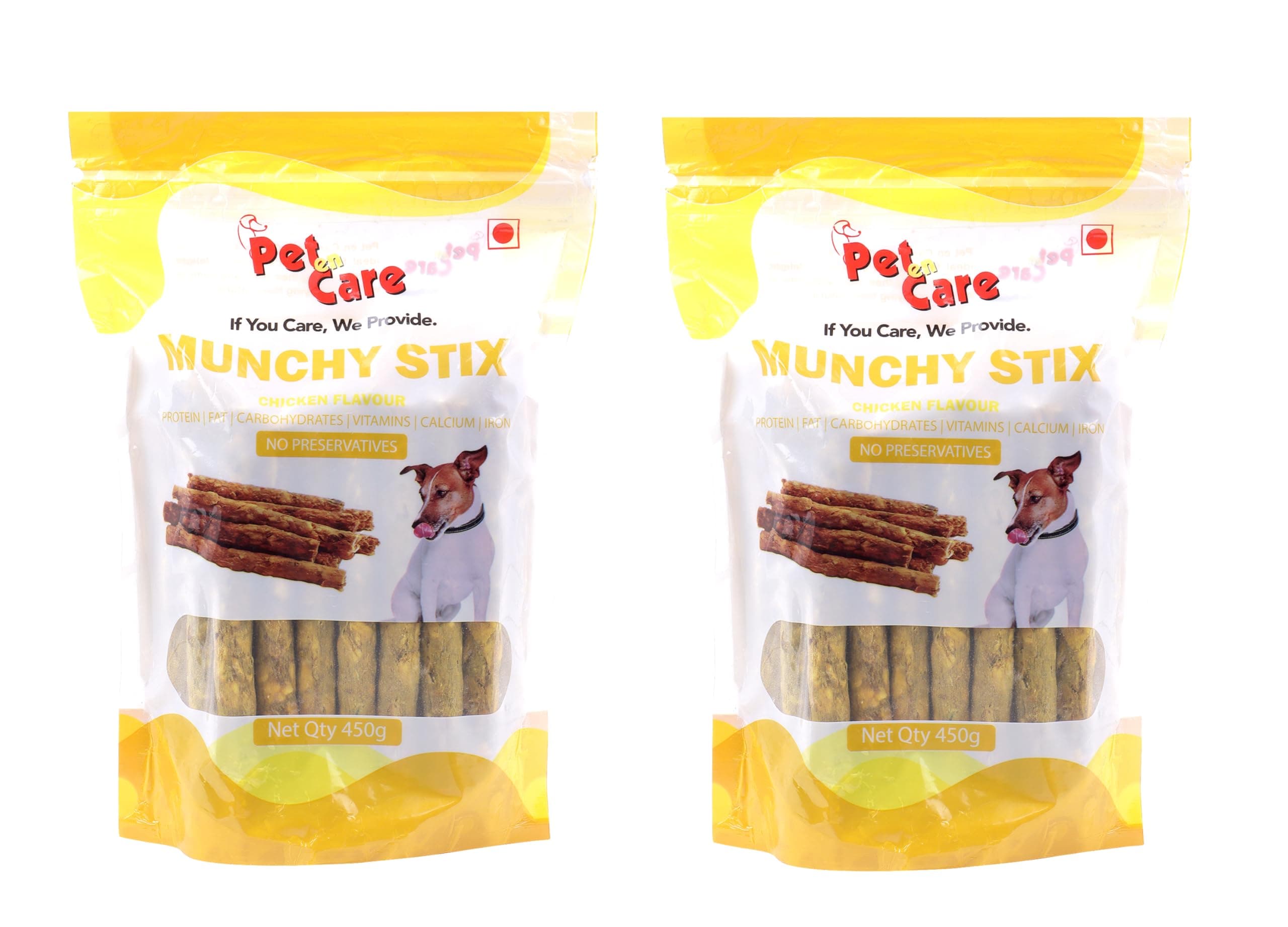 Pet en Care Dog Treat Munchy Sticks, Chew Sticks, Chicken Flavor 450 GMS (Set of 2), Total 900 GMS Pack|Dog Treats for All Breed Dogs,All Life Stages