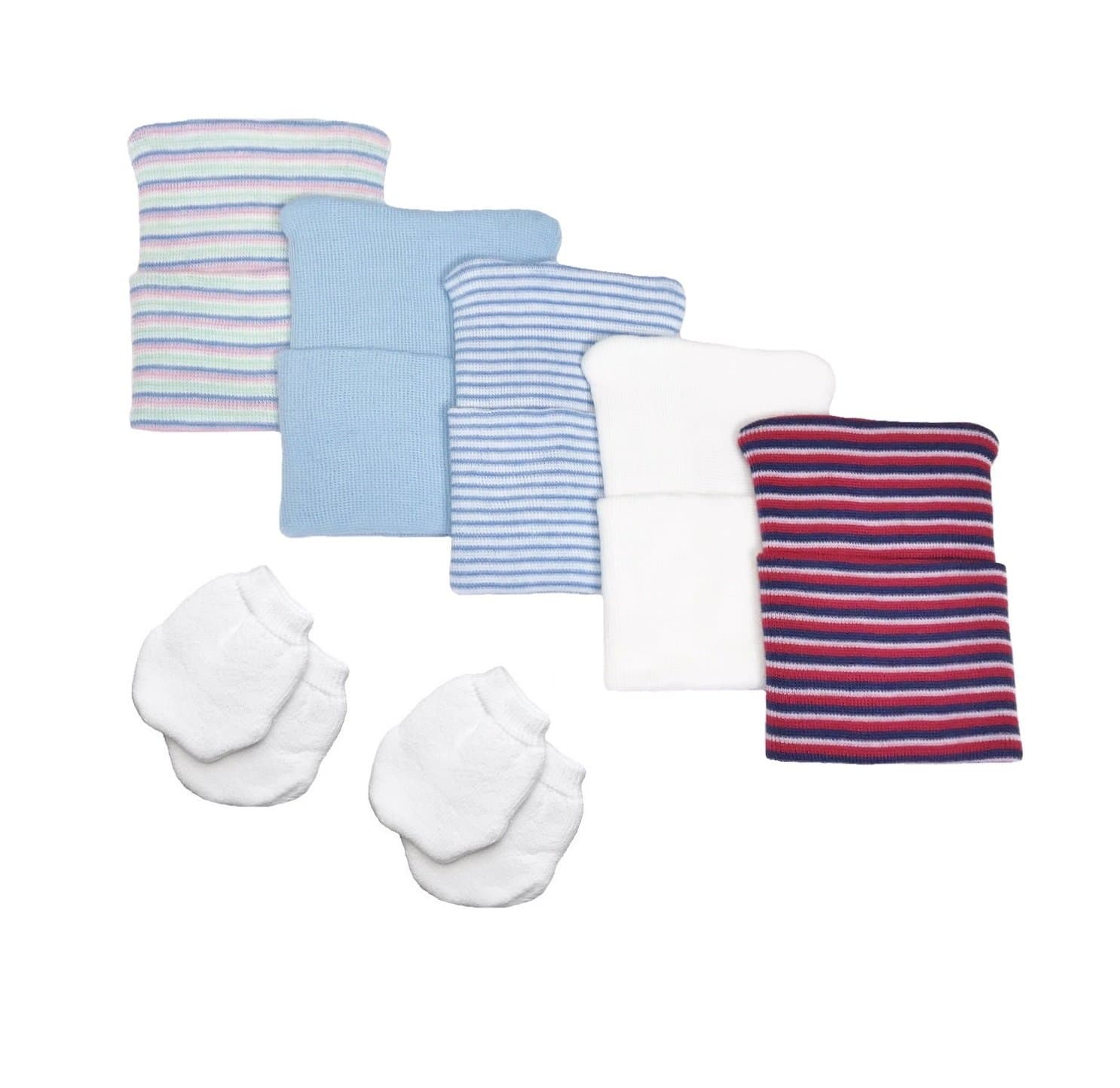 5 Piece Hospital Hat & Mitten Set for Newborn Baby (Boy) by Nurses Choice