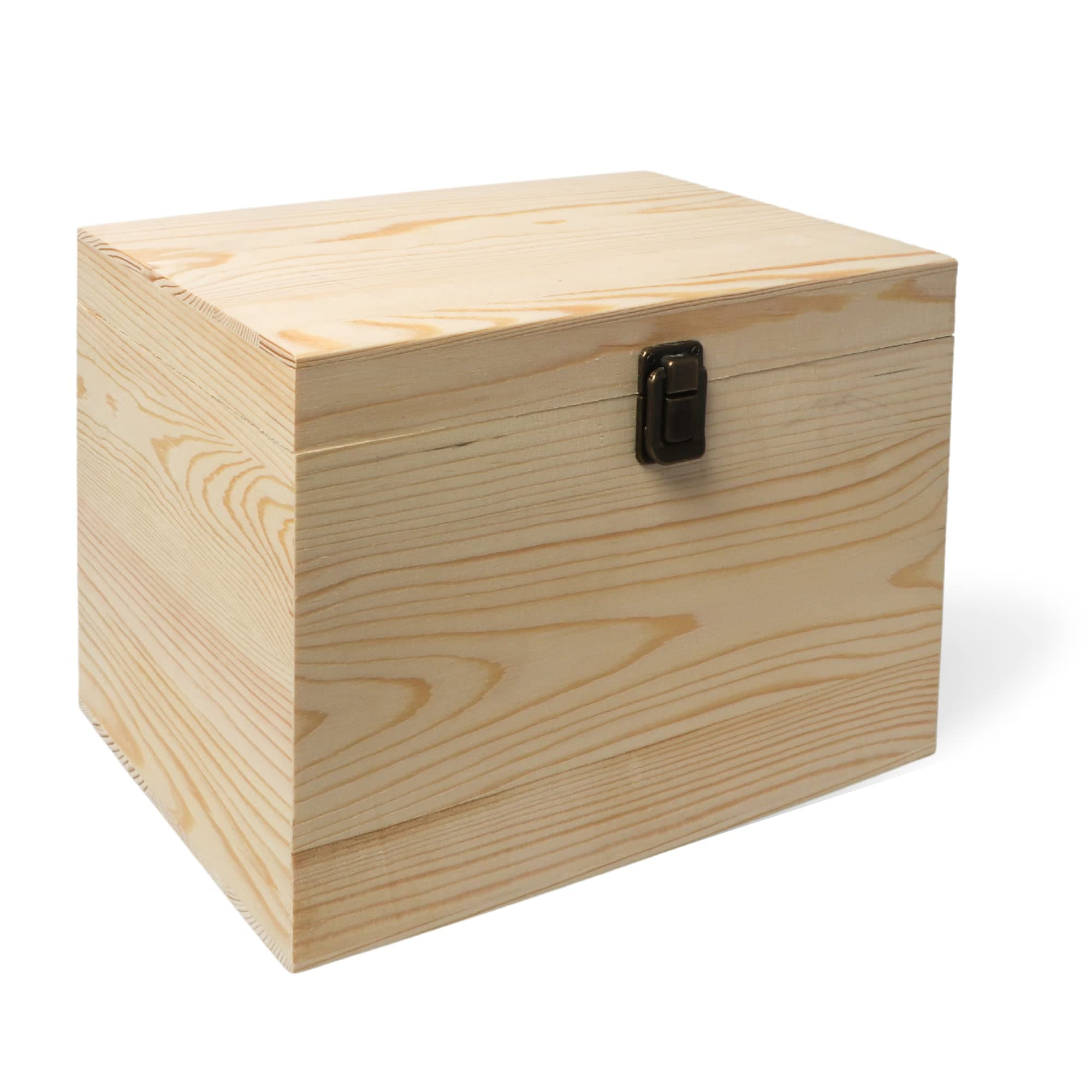 VIKOS Products (1-Pack) 10x7x7-Inch Unfinished Wooden Box for DIY, Crafts and Storage - Wooden Box with Durable Hinges and Retro Front Clasps - Made of Natural Pine - Smooth Paintable Surface