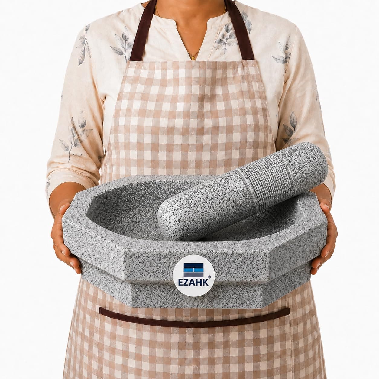 EZAHK Kalvam Unpolished Stone Mortar and Pestle Set | Natural Okhli Masher Khalbatta | Big Size 1 Feet | Handcrafted for Herbs, Spices, Kitchen & Home Decor | Traditional Stone Grinder