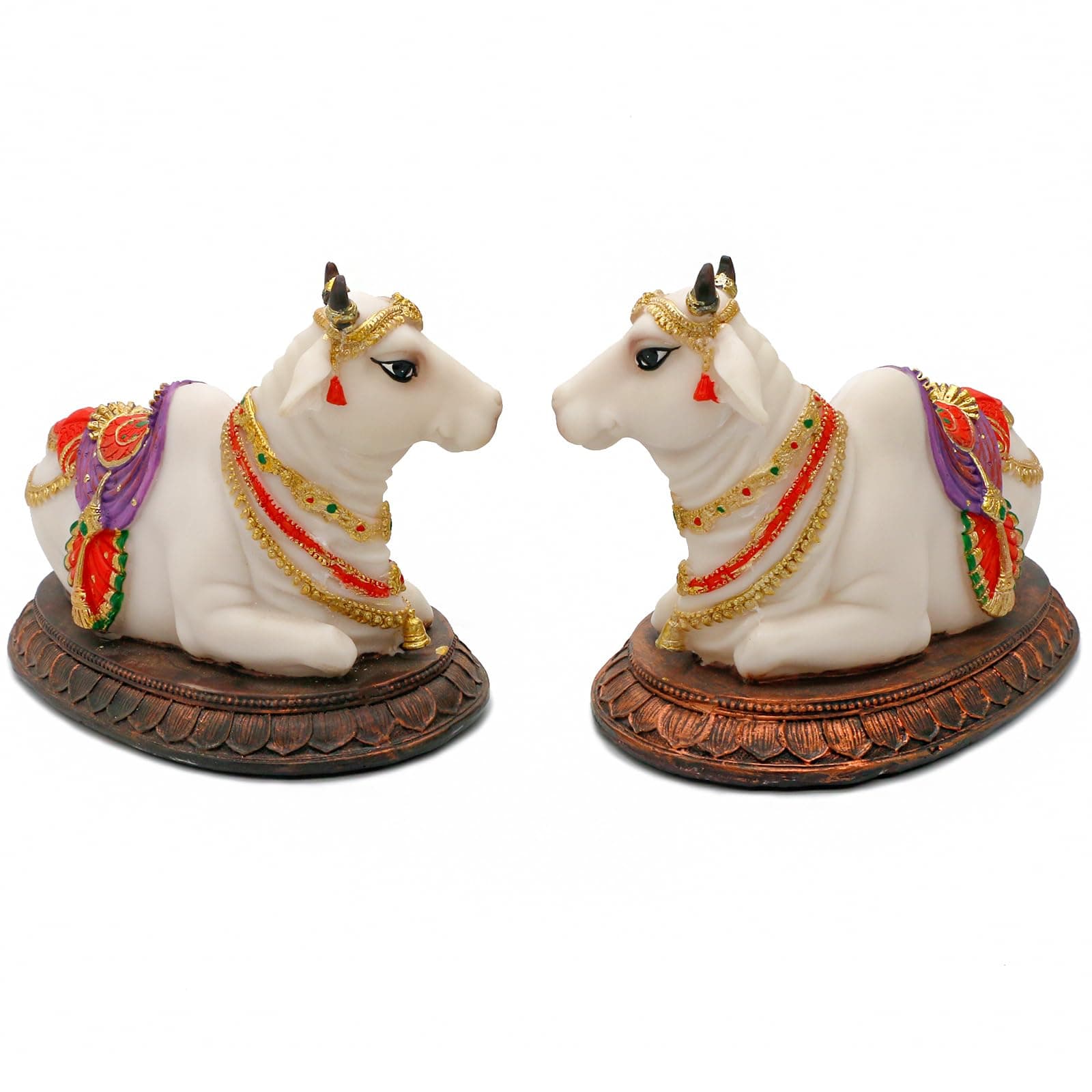 Hindu God Idol Nandi Statues - 6.6"L 2PCS Nandi Cow Figurines Murti Item Home Office Mandir Temple Altar Puja Decor Pooja Gift for Indian Friends Family Man Woman Diwali Gifts Pooja Return Gifts