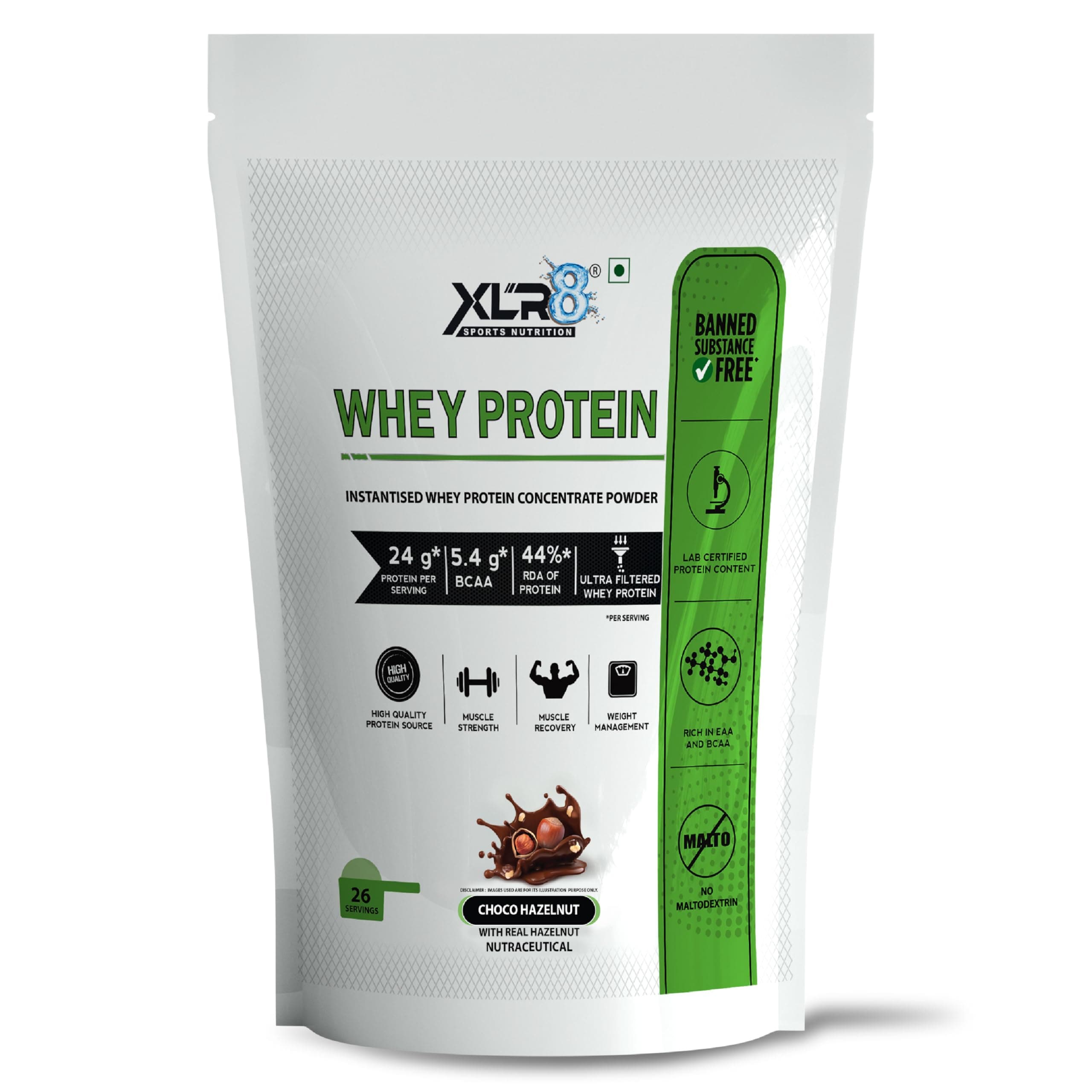 XLR8 Whey Protein, Protein Powder with 24 g Protein Content & 5.4 g BCAA