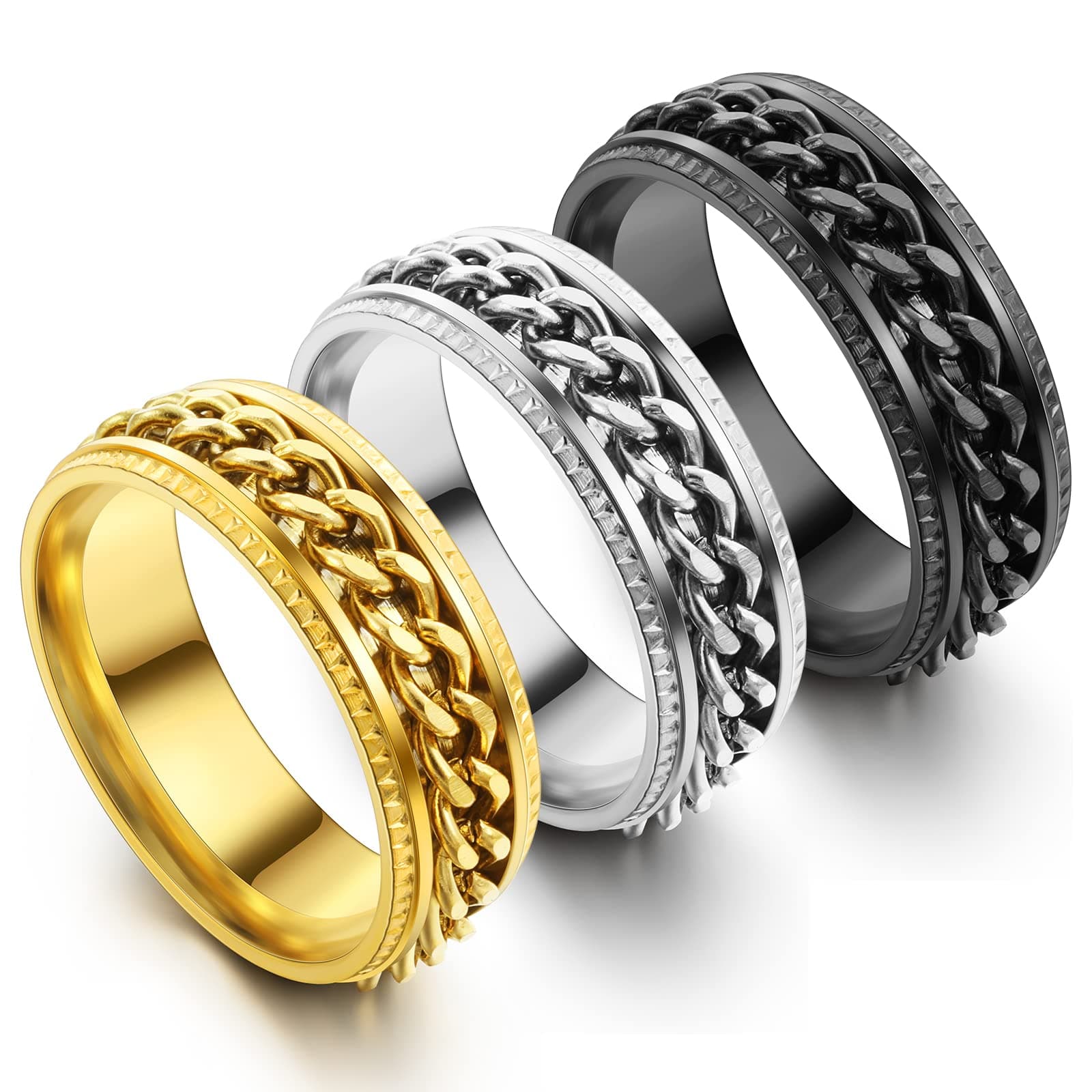 3 Pcs Men's Tie Ring Tie Clasp 1 In Tie Rings for Neck Ties Solid Tie Tacks Accessories with Box for Wedding Jewelry Gift (Chain Style), about 8 cm/ 3.15 inches, Stainless Steel