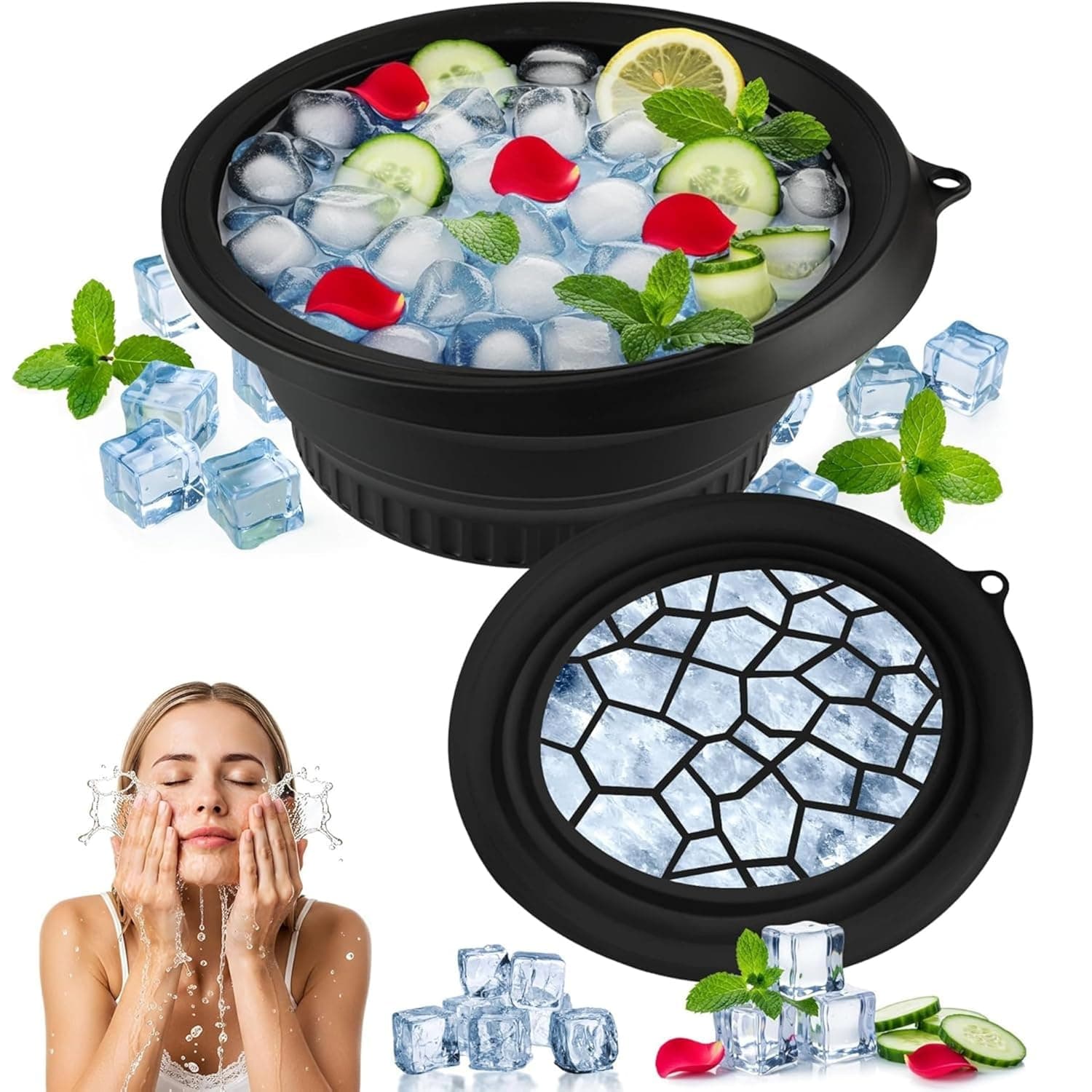 ETSAP Silicone Face Bowl for Ice with Built-In Icetray, Collapsible Face Tub for Ice Bath, Facial Ice Plunge Bowl, Ice Water Facials at Home