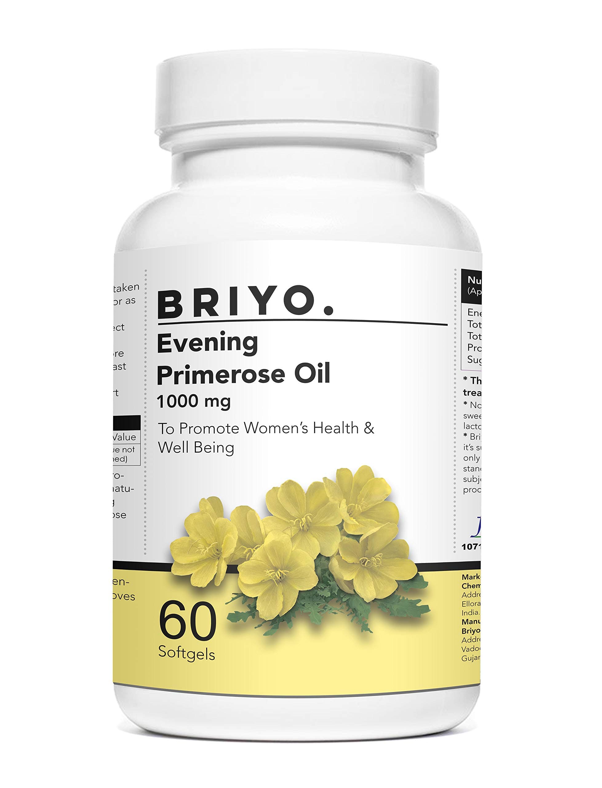 Briyosis Evening Primrose Oil For Healthy Skin Supports Hormonal Balance in Women Helpful in PMS & Menopause Natural Oil Extract 60 Liquid Filled Capsules- 1000 mg Softgel