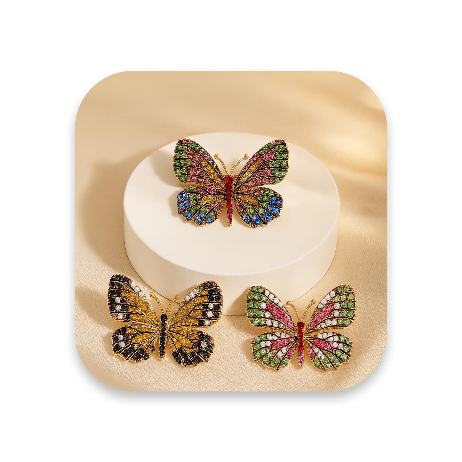 VAMA FASHIONS 3Pcs Multicolor Butterfly Brooch Pin Glittery Lapel Pin Sarees Dresses Blazers Coats Jewelry Accessories Combo Set for Womens & Girls