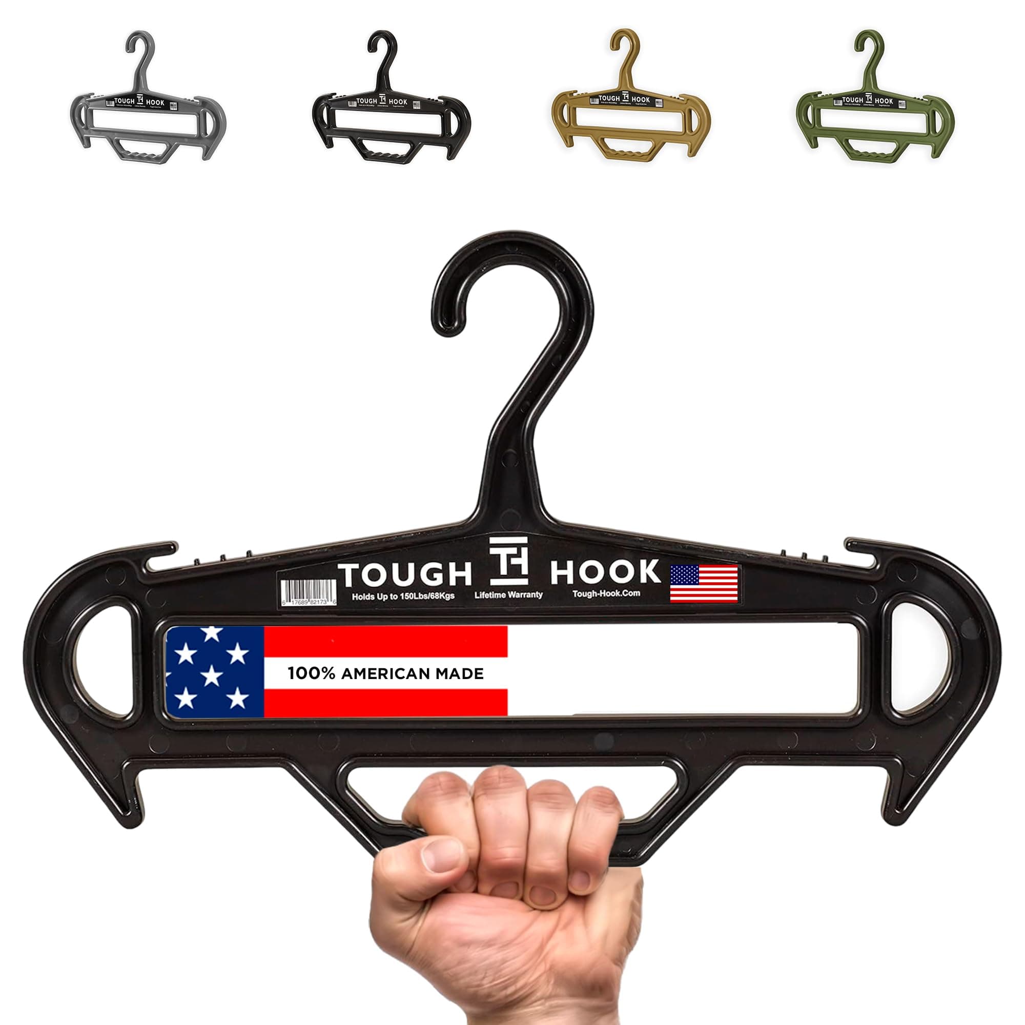 Tough Hanger (Black) 100% USA Made, Ultimate Premium XL Large Heavyweight Standard Hanger Holds 150 Pounds, The Only Hangers on The Market with a Patented Built in Carry Handle