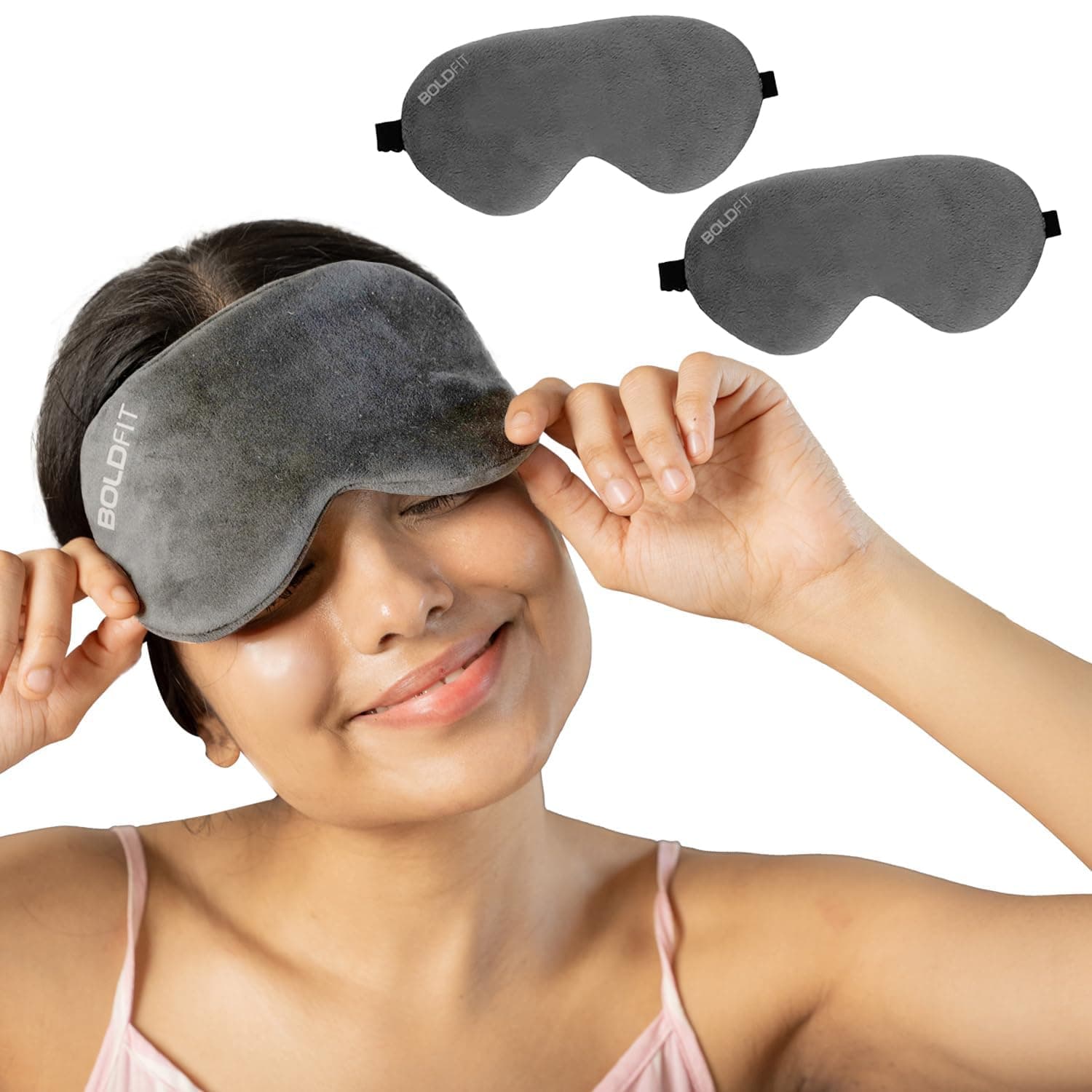 Boldfit Eye Mask for Sleeping with Adjustable Strap Super Soft Sleep Masks Blind Fold for Comfortable Sleep Travelling Eye Pad for Girls Blind Folds for Sleeping - Grey Pack of 2