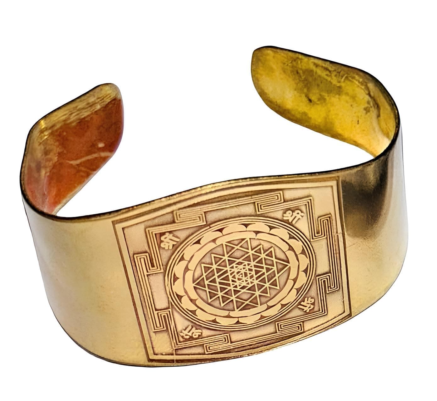 Shree Yantra Kada Brass Golden Designer Brass Shri Yantra Cuff Bangle