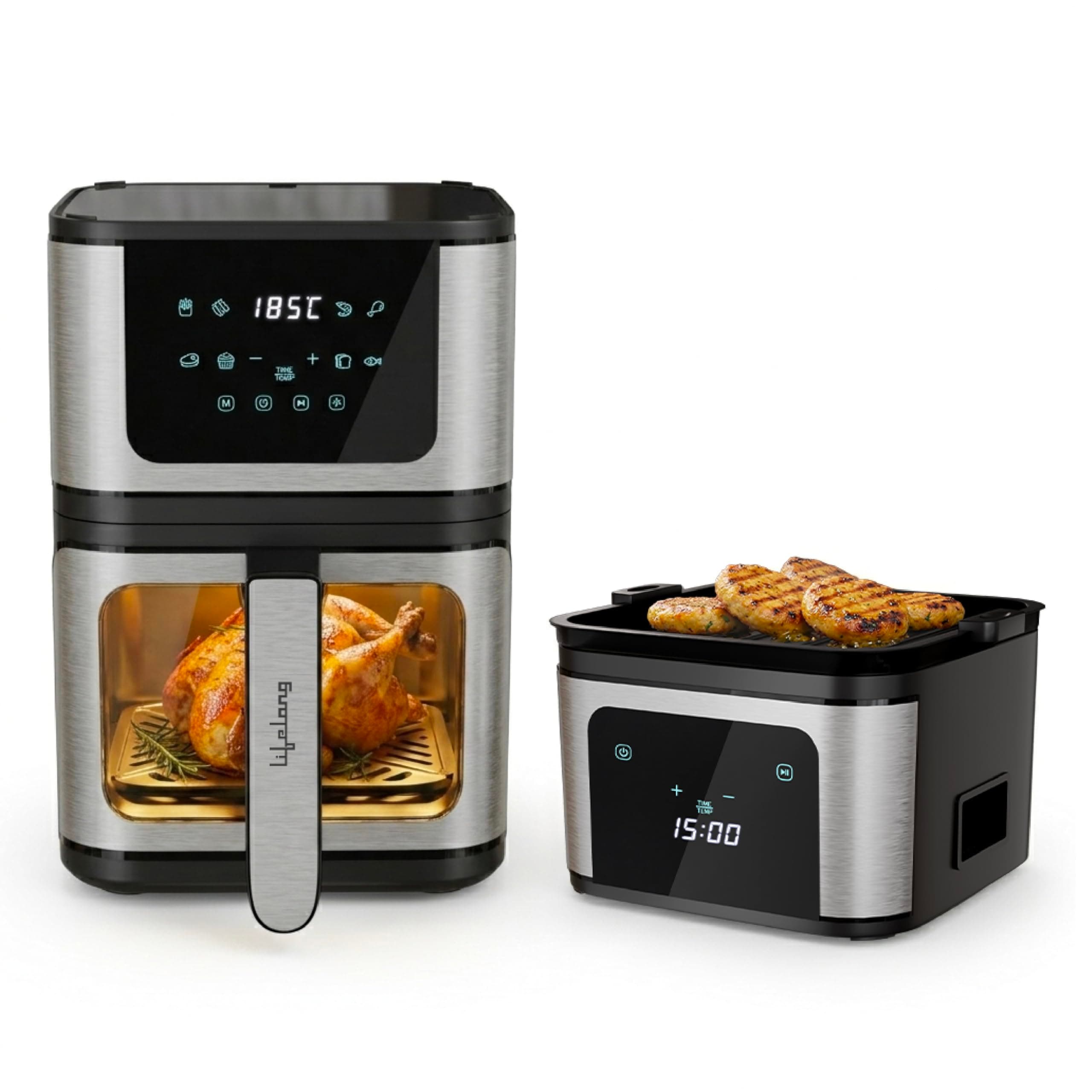 Lifelong BRIK 2-in-1 Air Fryer & Grill | 1350W, 8 Preset Menus | 4.2L See-Through Basket | Detachable Flip Design for Air Fry & Grilling | Use Little to No Oil, 360° Rapid Air Circulation |Touch Panel