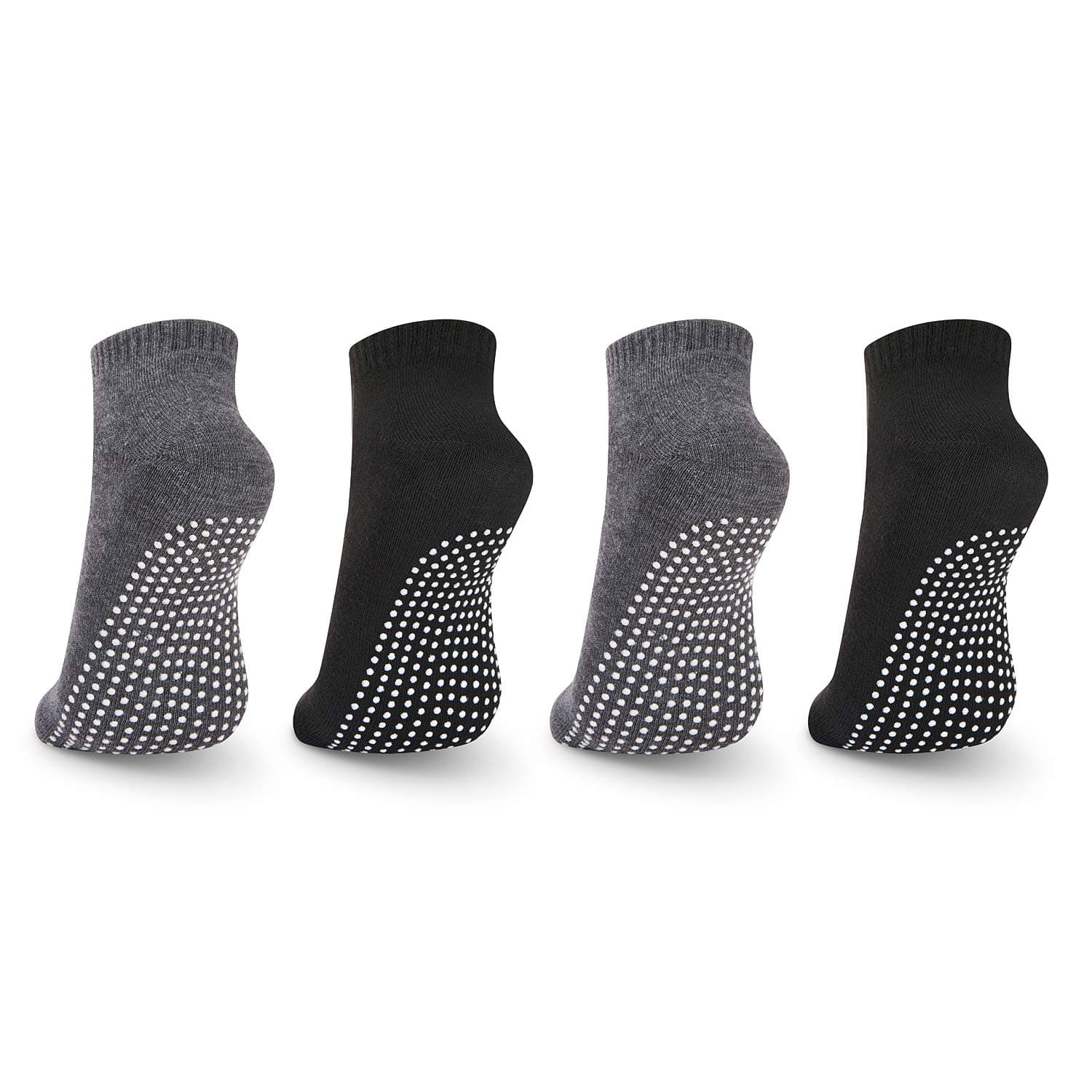 NEWCHAO Anti Slip Non Skid Socks, 4 Pairs Unisex Grip Socks for Yoga, Pilates, Barre, Hospital, Adults Men Women, Black & Gray, Size 6-10