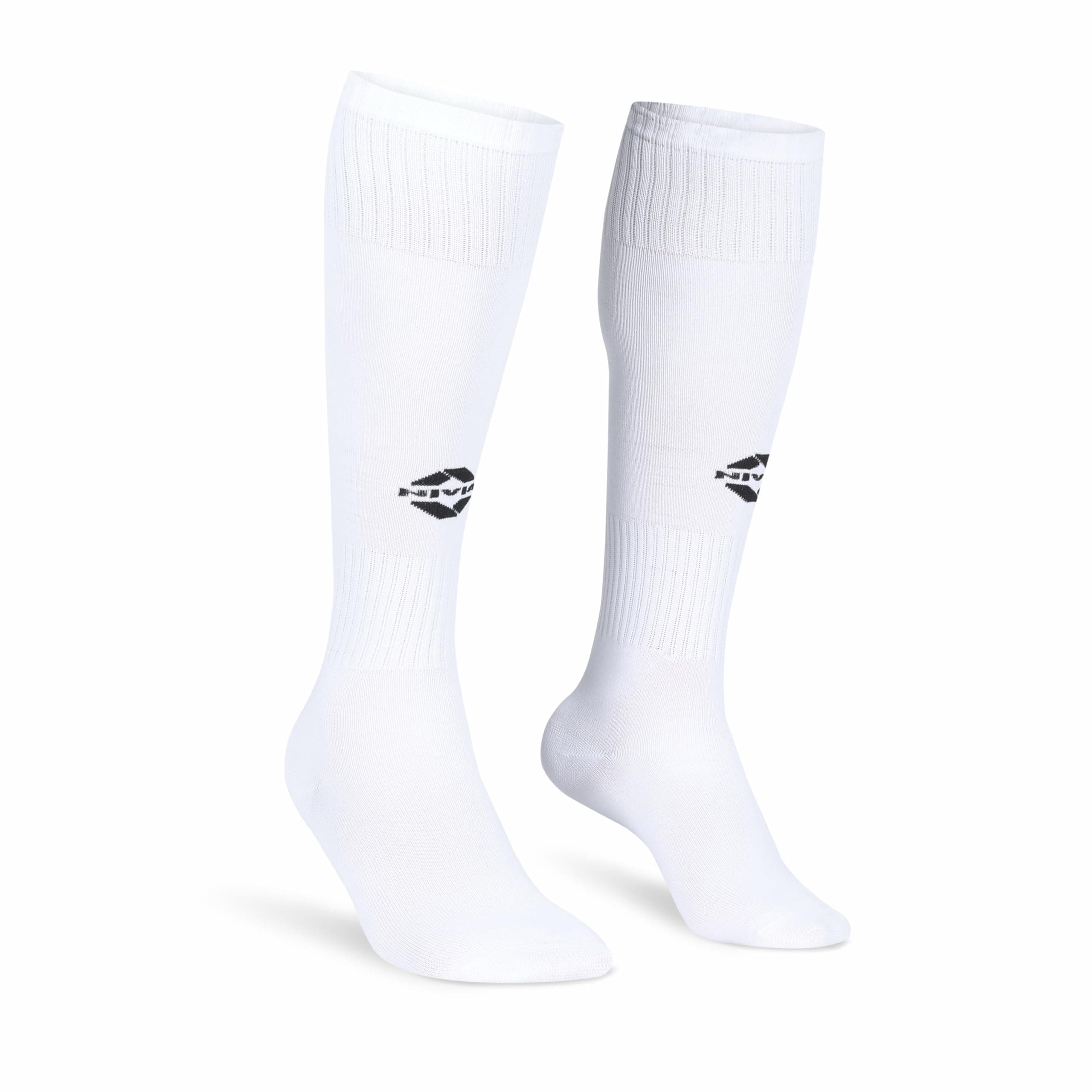 Nivia Plain Encounter Football Stockings for Men & Women, Knee Length Stockings, Football Socks, Soccer Socks, (White/Black) Size-S