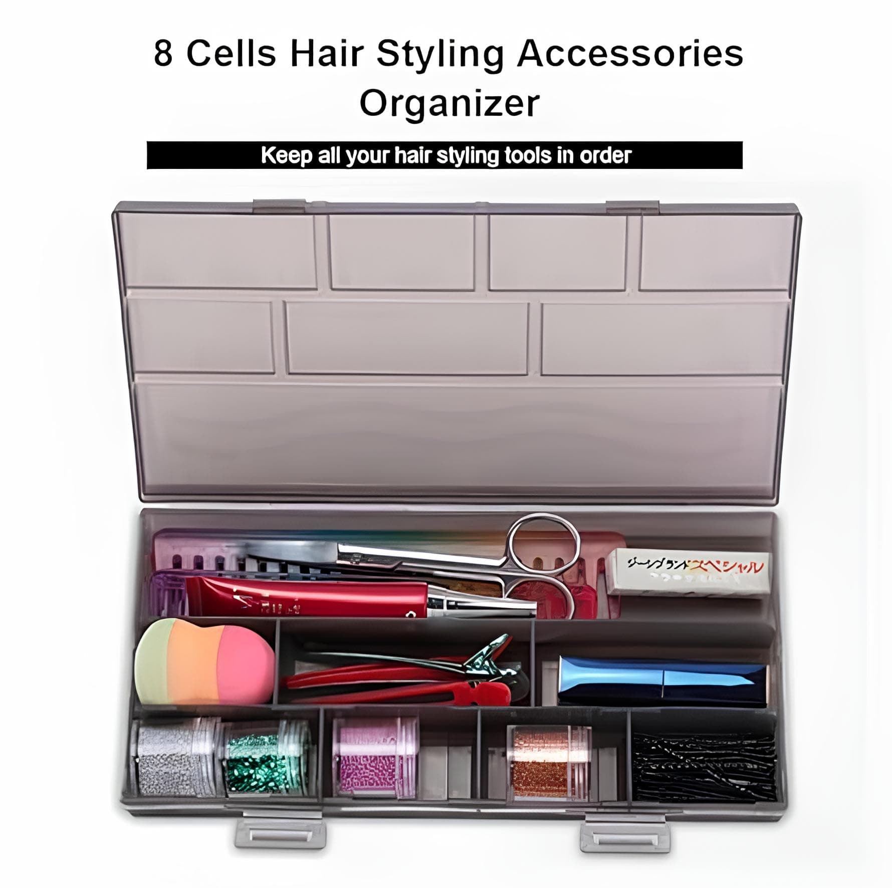 HECTOR Plastic Professional 8 Cells Hair Styling Accessories/Pins Organizer Scissors, Comb, Hairpin Storage Box (Empty Storage Box),Black