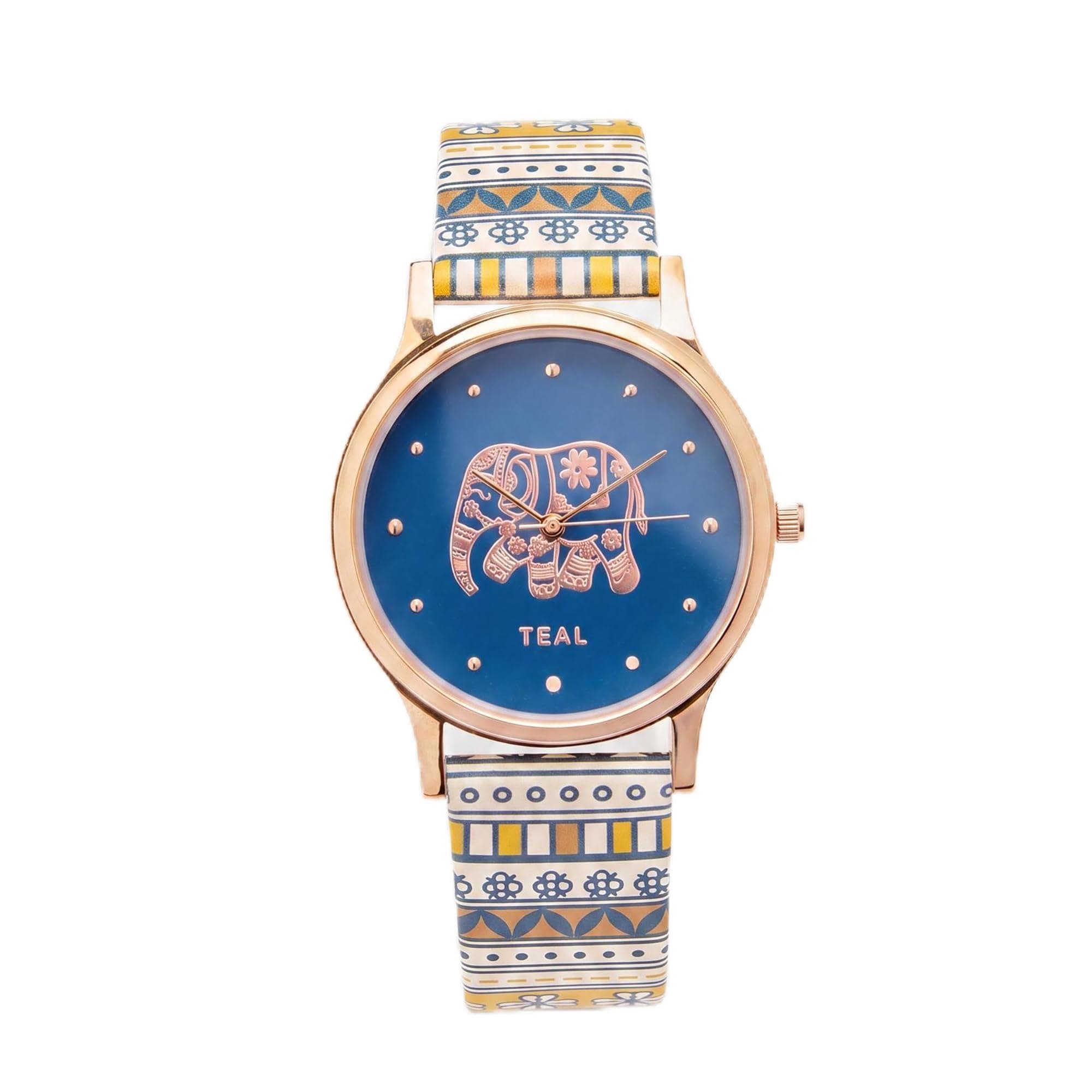 TEAL BY CHUMBAK Round Dial Analog Watch for Women,Aztec Collection, Printed Vegan Leather Strap,Gifts for Women/Girls/Ladies,Stylish Fashion Watch for Casual/Work