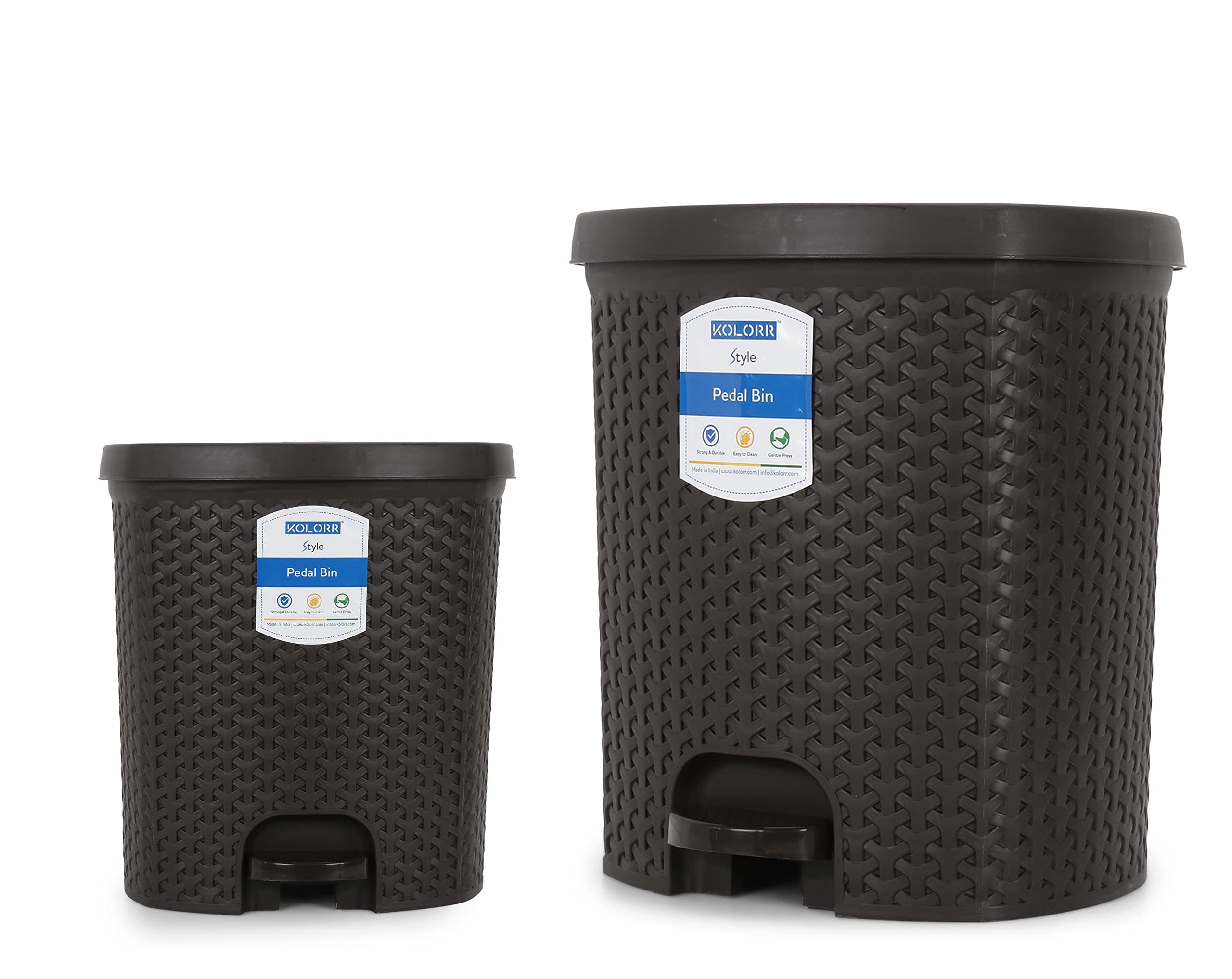 Kolorr Magnum Dustbin Combo Pack of 2 Plastic Pedal Dustbins/Trash Can/Garbage Waste Bin with Lid for Home, Kitchen, Office, Bathroom & Washroom - 6+ 14 Liters (Dark Brown)