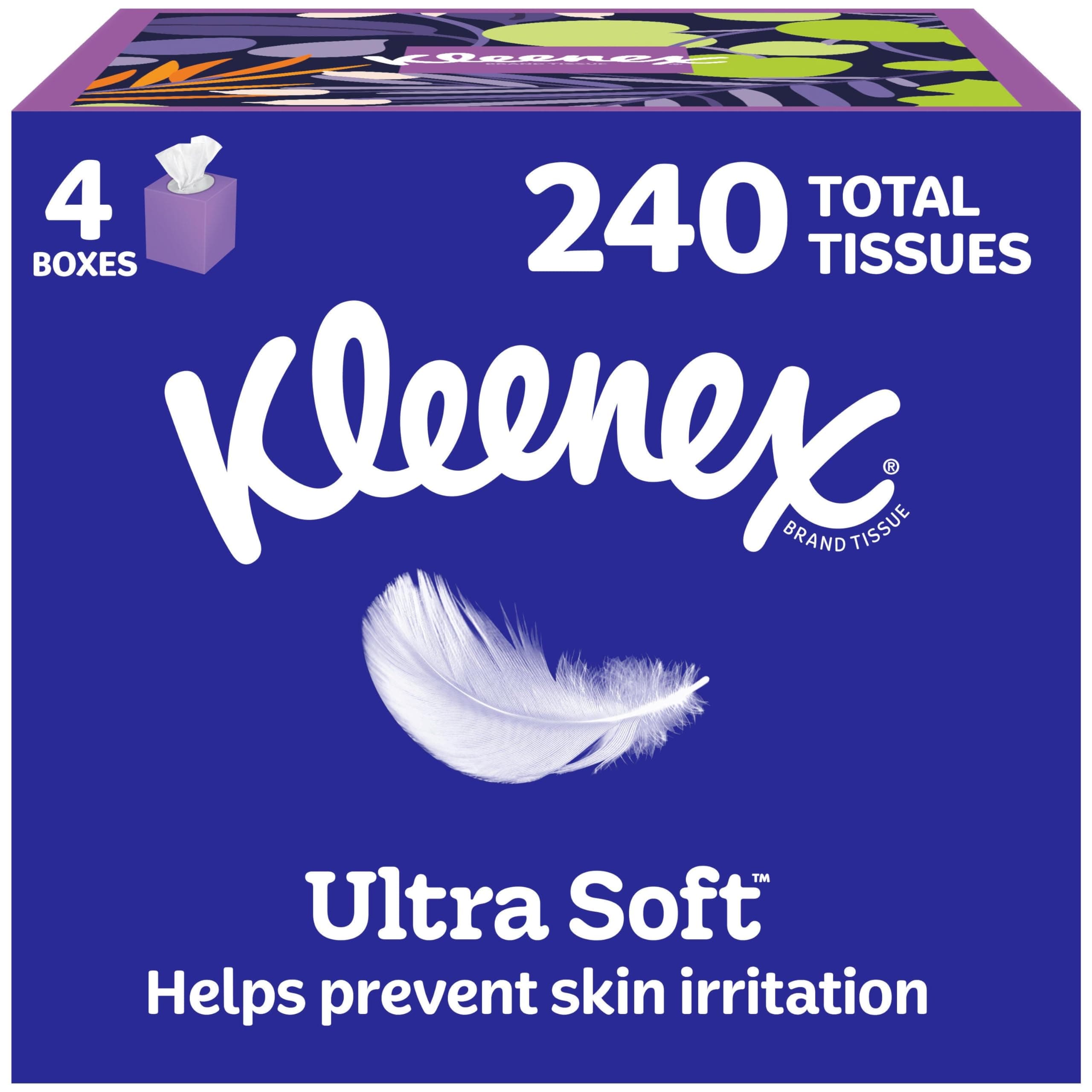 Kleenex Ultra Soft, 4 Cube Boxes, Soft Facial Tissue, 60 Tissues per Box, 3-Ply