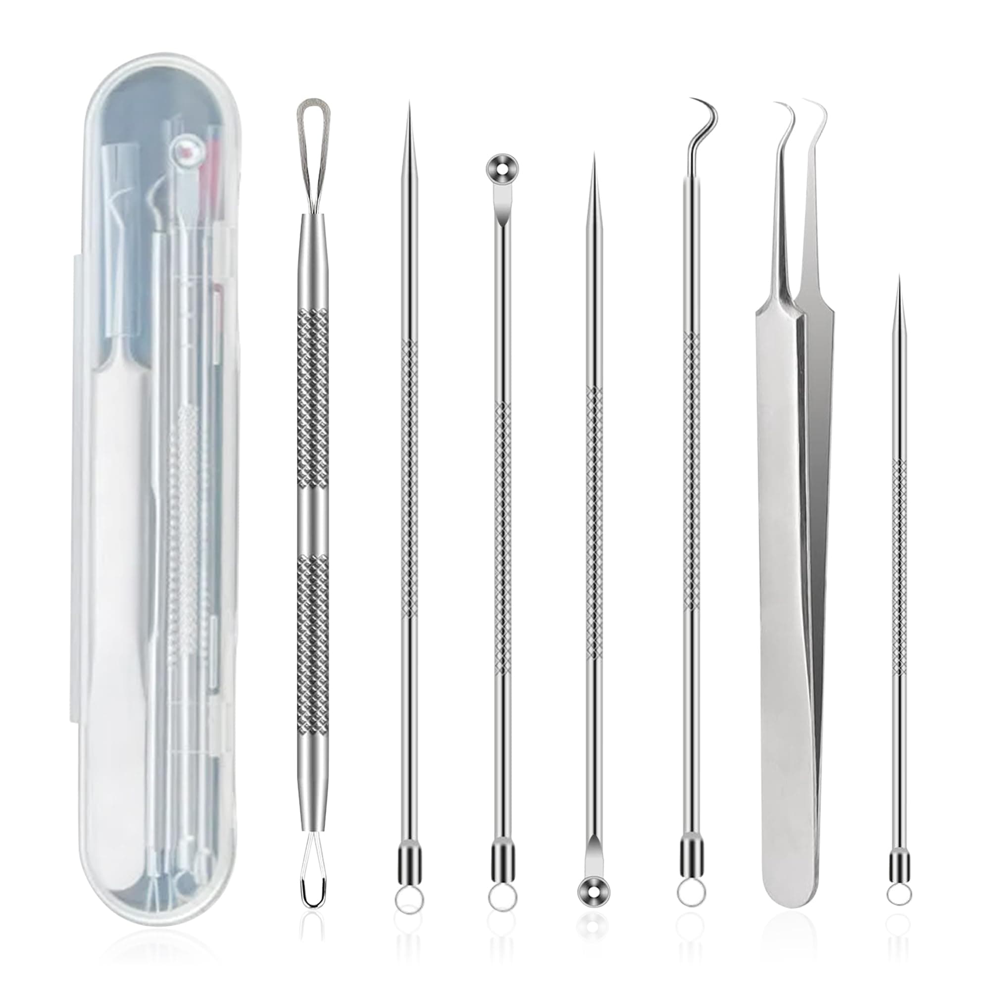 GLUN® Blackhead Remover & Acne Tool Kit, 7 Tool Kit, Clip Facial Comedone Needle Set, Stainless Steel Facial Pimple Tweezer, Blemish Extractor, Pore Cleanser Skin Treatment Kit