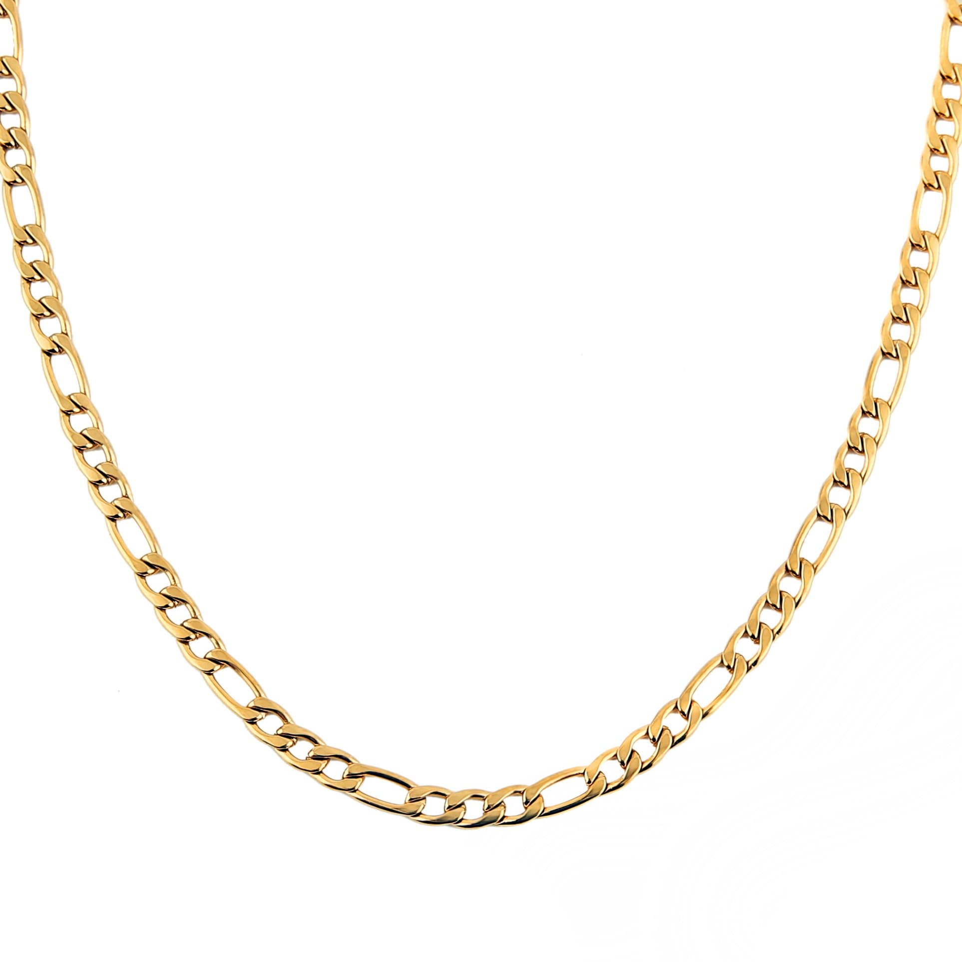 HZMAN Men Women 18k Real Gold Plated Figaro Chain 5mm Stainless Steel Necklace Gold 18Inches