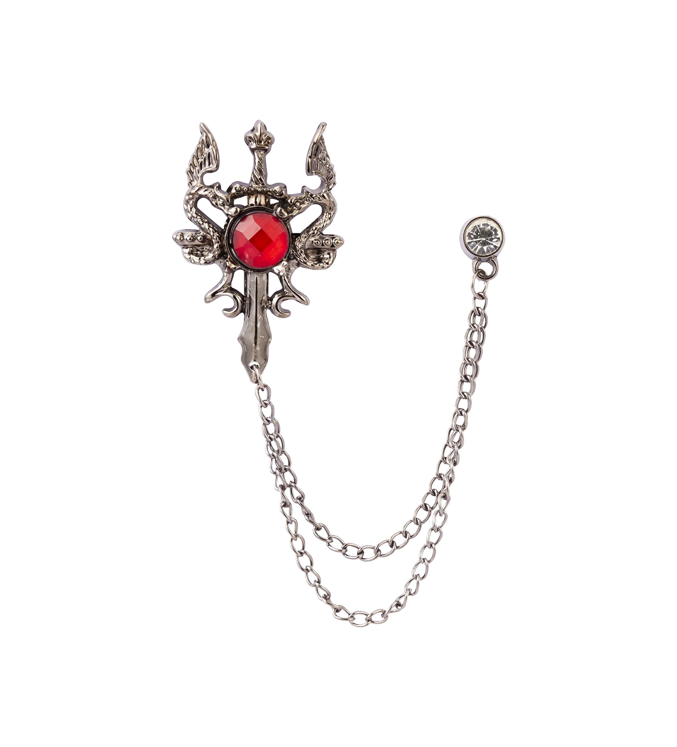 Knighthood Men's Gun Metal Dragon Sword Chain Tassel Badge Suit Collar Brooch
