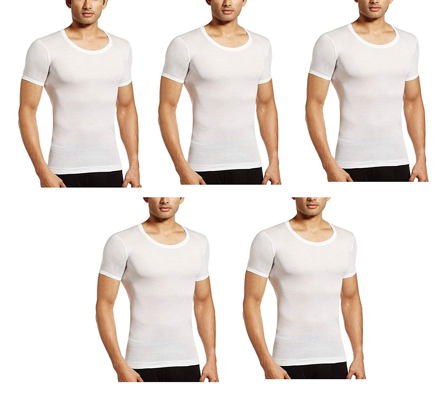 AMUL COMFY Men's RNS Cotton Vest Pack of 5 White