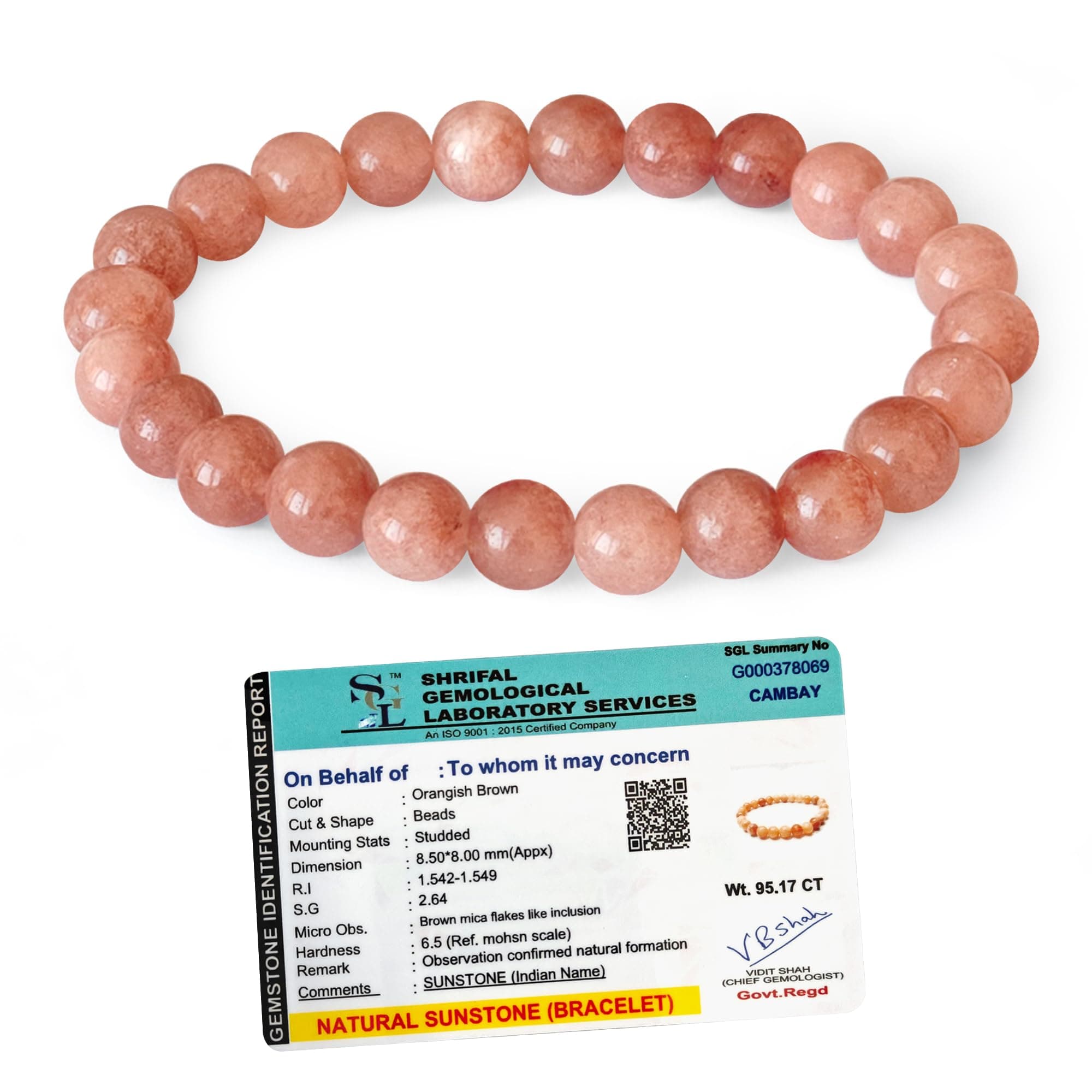 Sunstone Bracelet Original Certified - 100% Authentic Sunstone Crystal Bracelet for Man & Woman for Happiness, Joy, Positivity, Success, Motivation, Strength, Stamina, and Sacral Chakra Healing