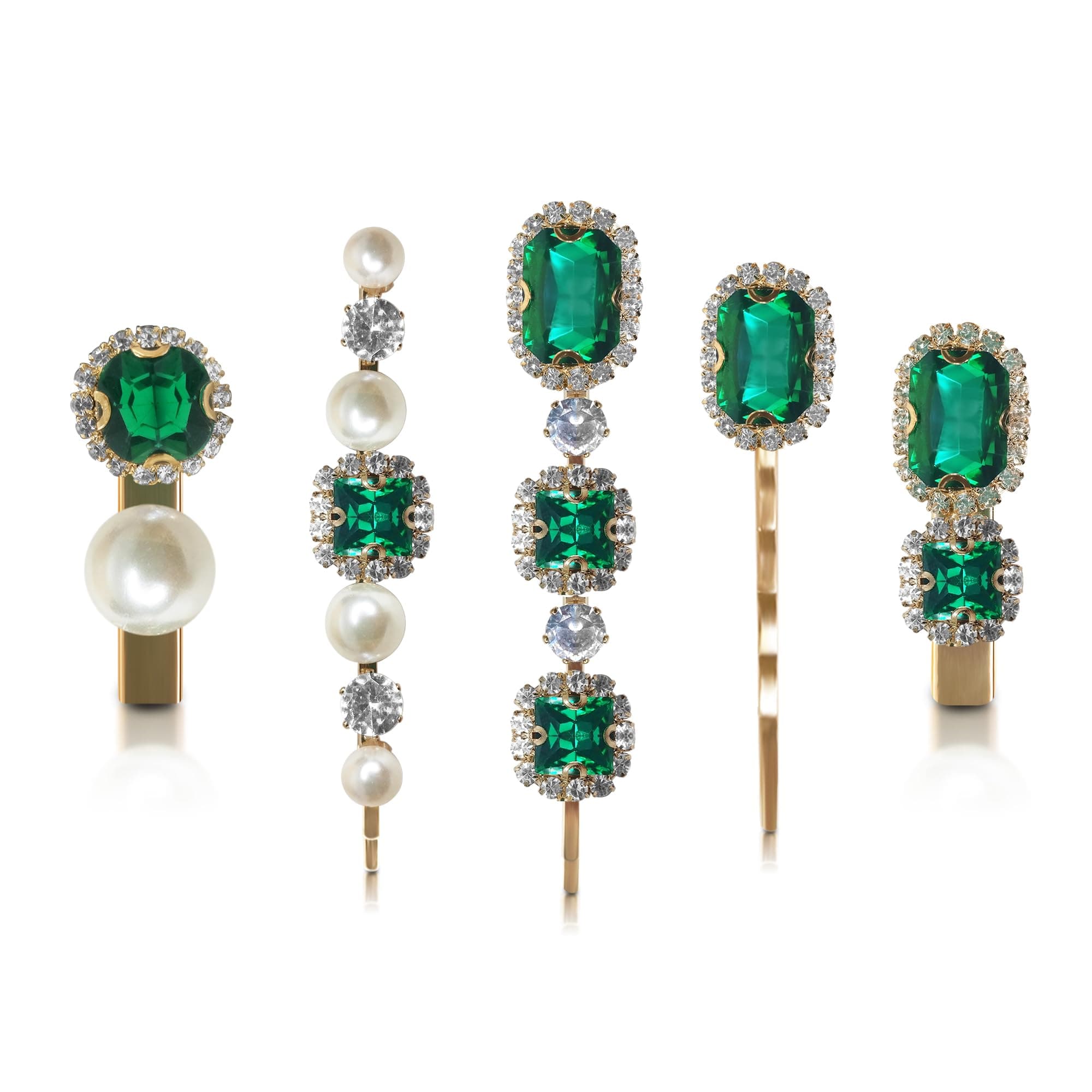 Sanas Rhinestones Decorative Hair Pins (5Pcs) Sparkling Pearl Hair Accessories for Girls & Women’s Hair Jewellery Luxury Hairpins for Wedding (5Pcs) (Green)