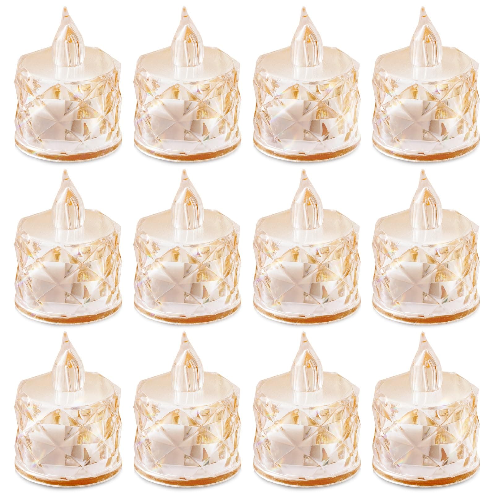 AYMXZT flameless Crystal Candle, flameless Diamond-Shape Candle, 12 Packs of 200+ Hours Battery-Powered LED Tea Lights, Warm White, Suitable for Weddings, Tables,