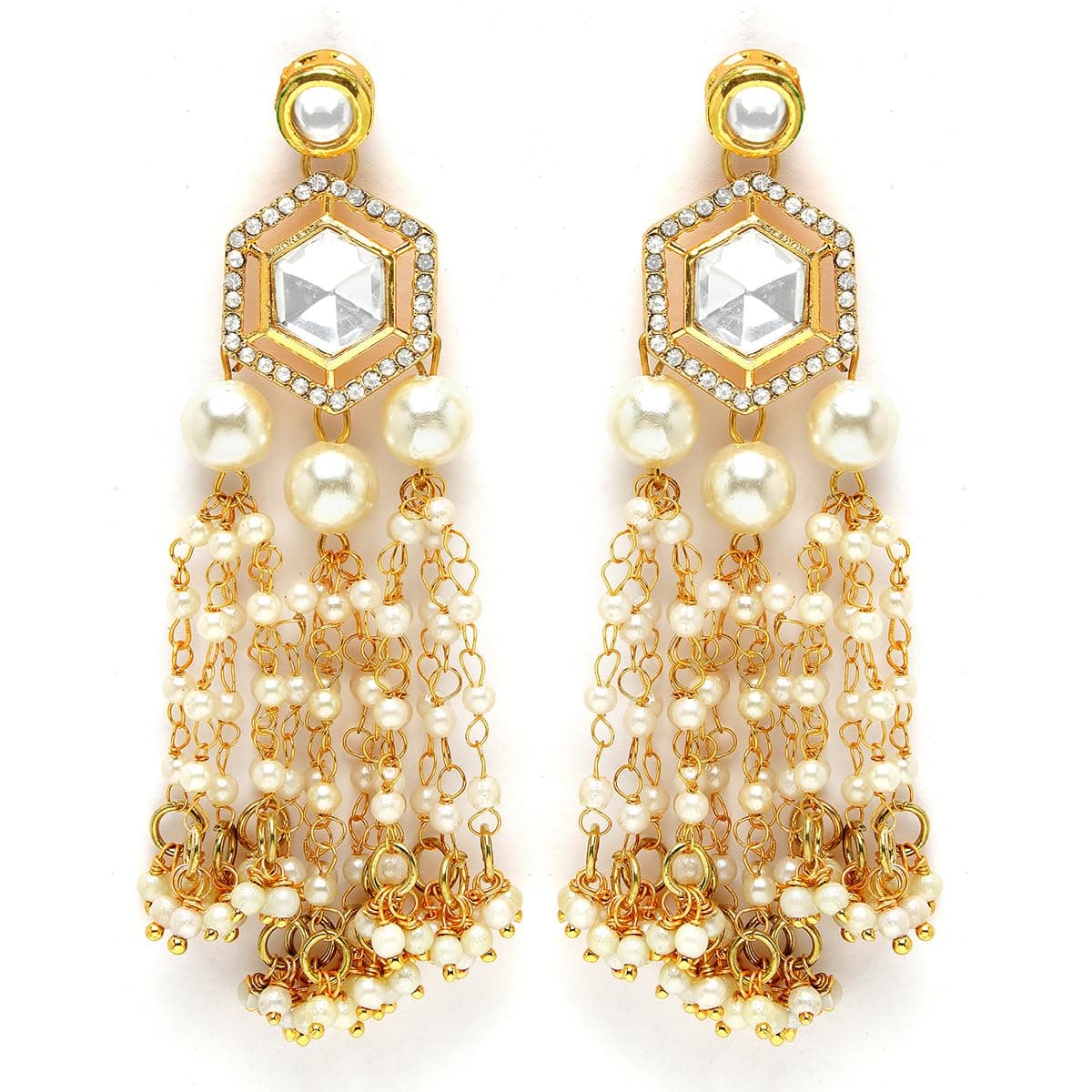 Karatcart Gold Plated Designer Polki Kundan Drop Earrings for Women