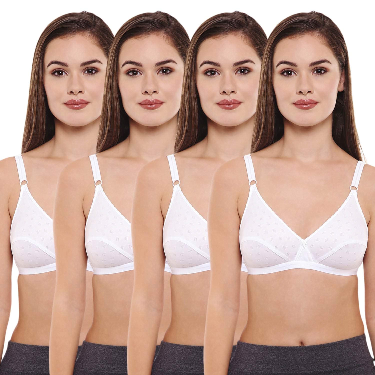 BODYCARE Women's Jacquard, Polycotton & Cotton Non Padded Non-Wired Bra (Pack of 4) (E1507WWWW-38B_White_38)