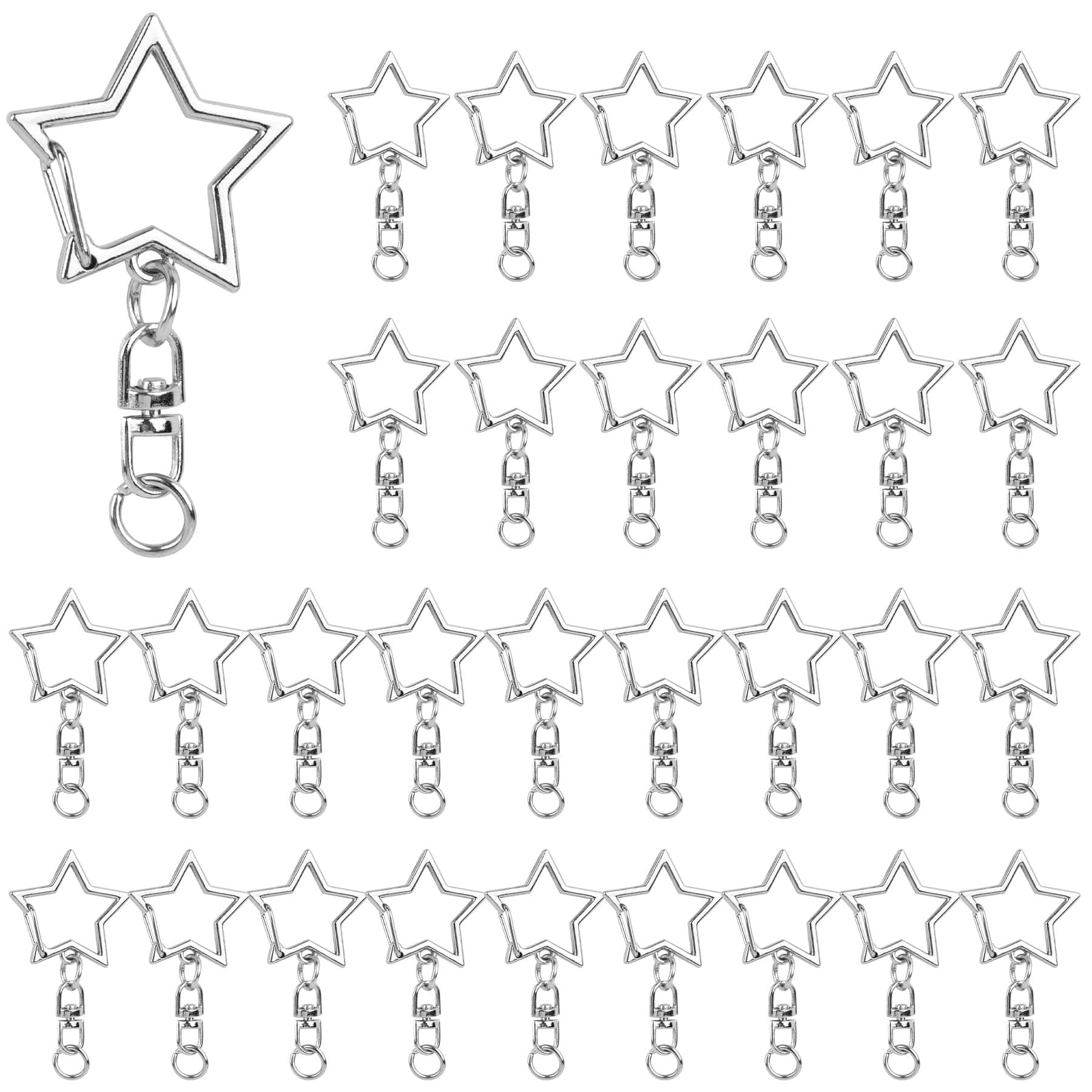 AUEAR, Keychain Metal Spring Snap for DIY Keychain Hanging Buckle and Bag Accessories Creative Key Ring Pentagram, 30 Pack, Metal