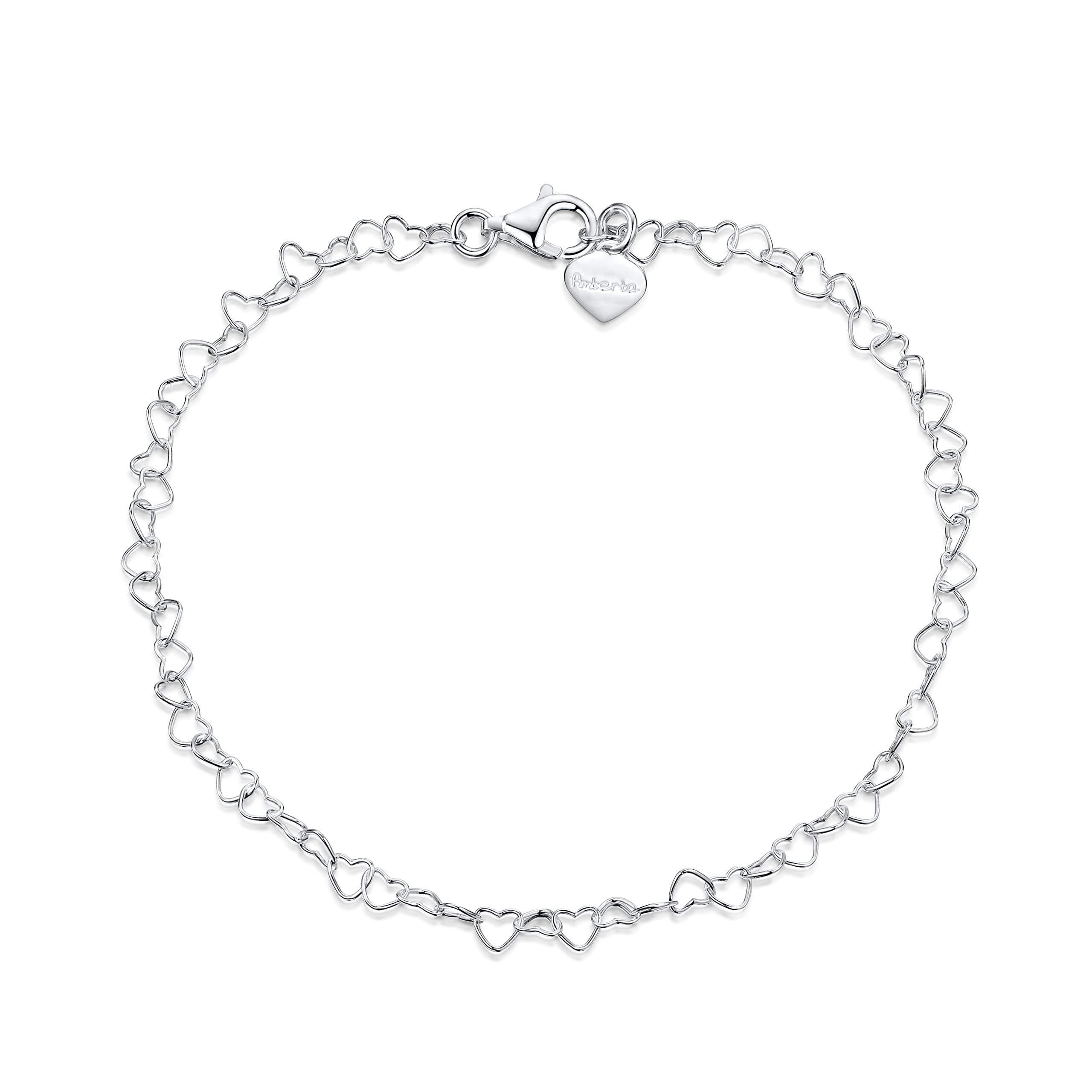 Amberta Italian Sterling Silver Heart Anklet Adjustable for Women 925 | Heart Ankle Bracelets for Women Sterling Silver